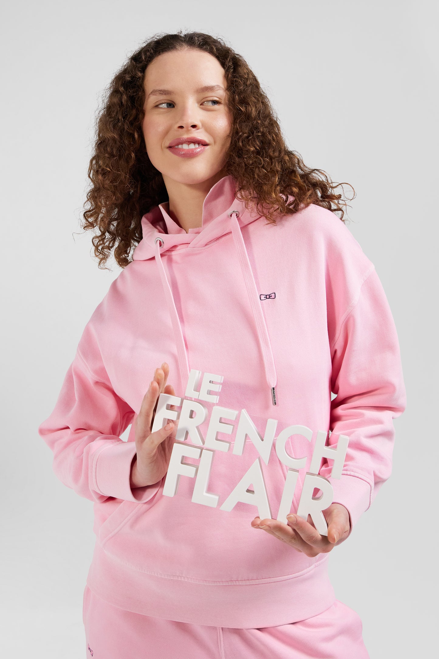 Oversize pink unisex dyed cotton fleece hoodie