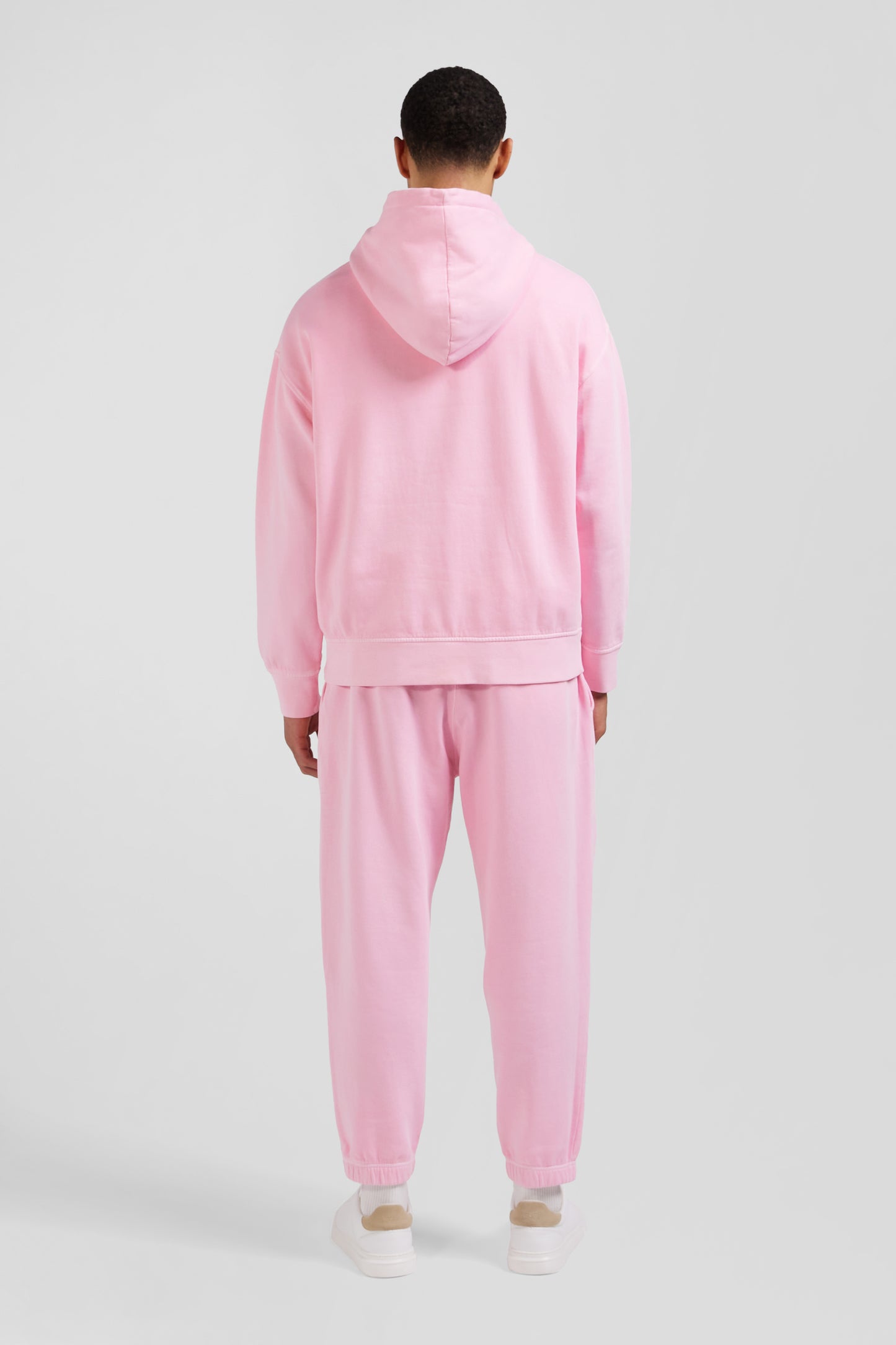 Oversize pink unisex dyed cotton fleece hoodie