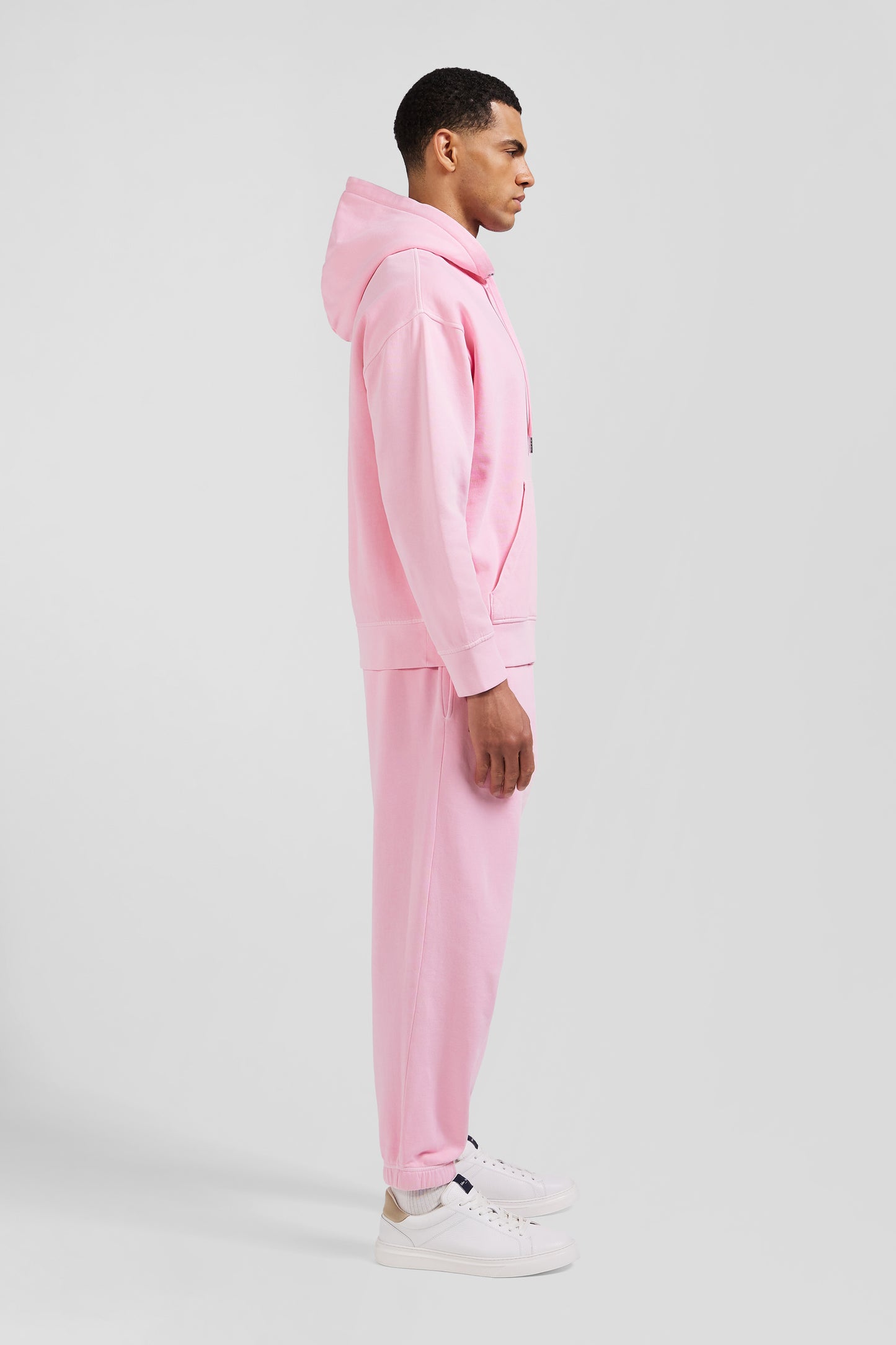 Oversize pink unisex dyed cotton fleece hoodie