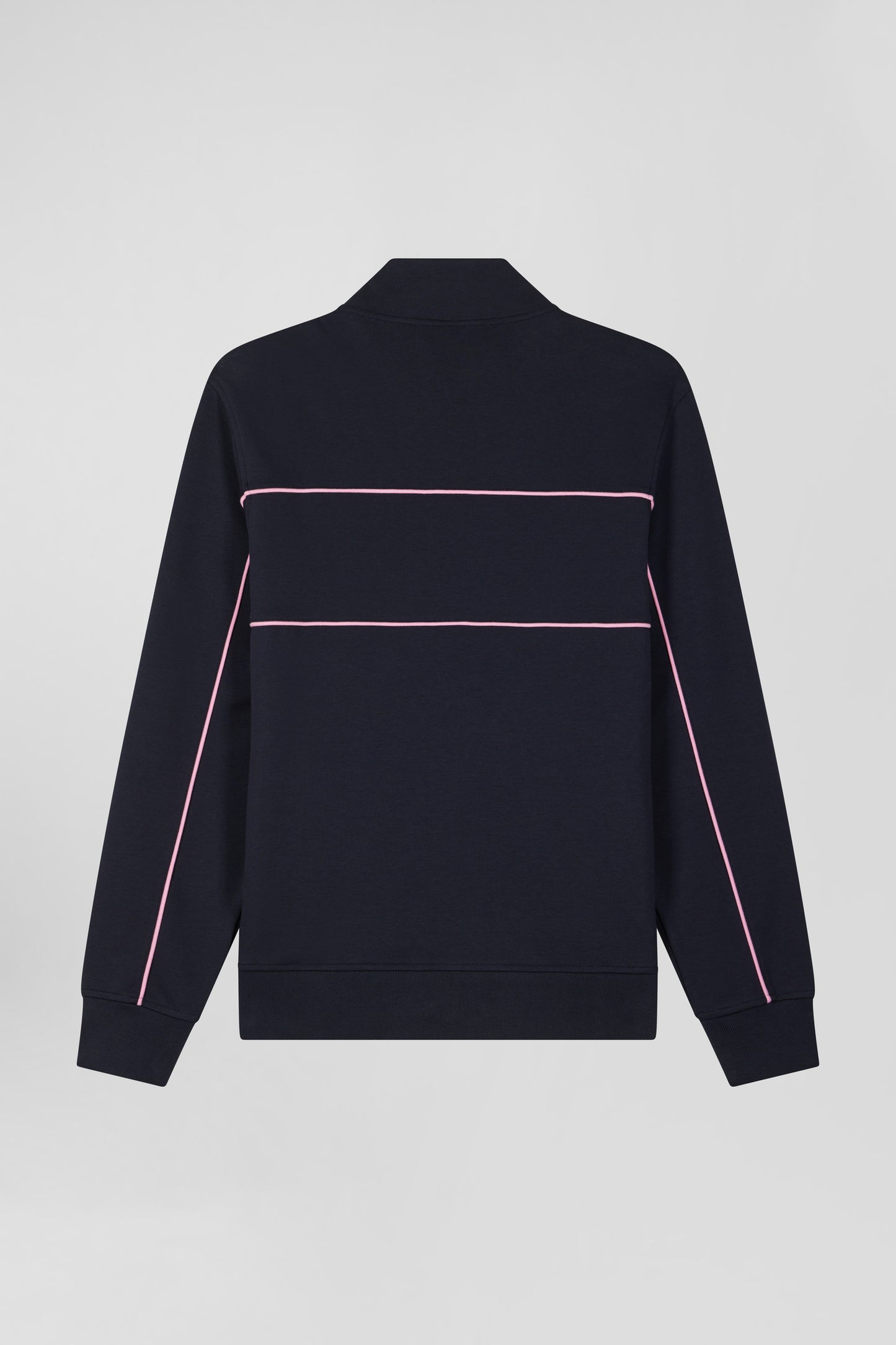 Regular navy zipped high neck sweatshirt with pink piping