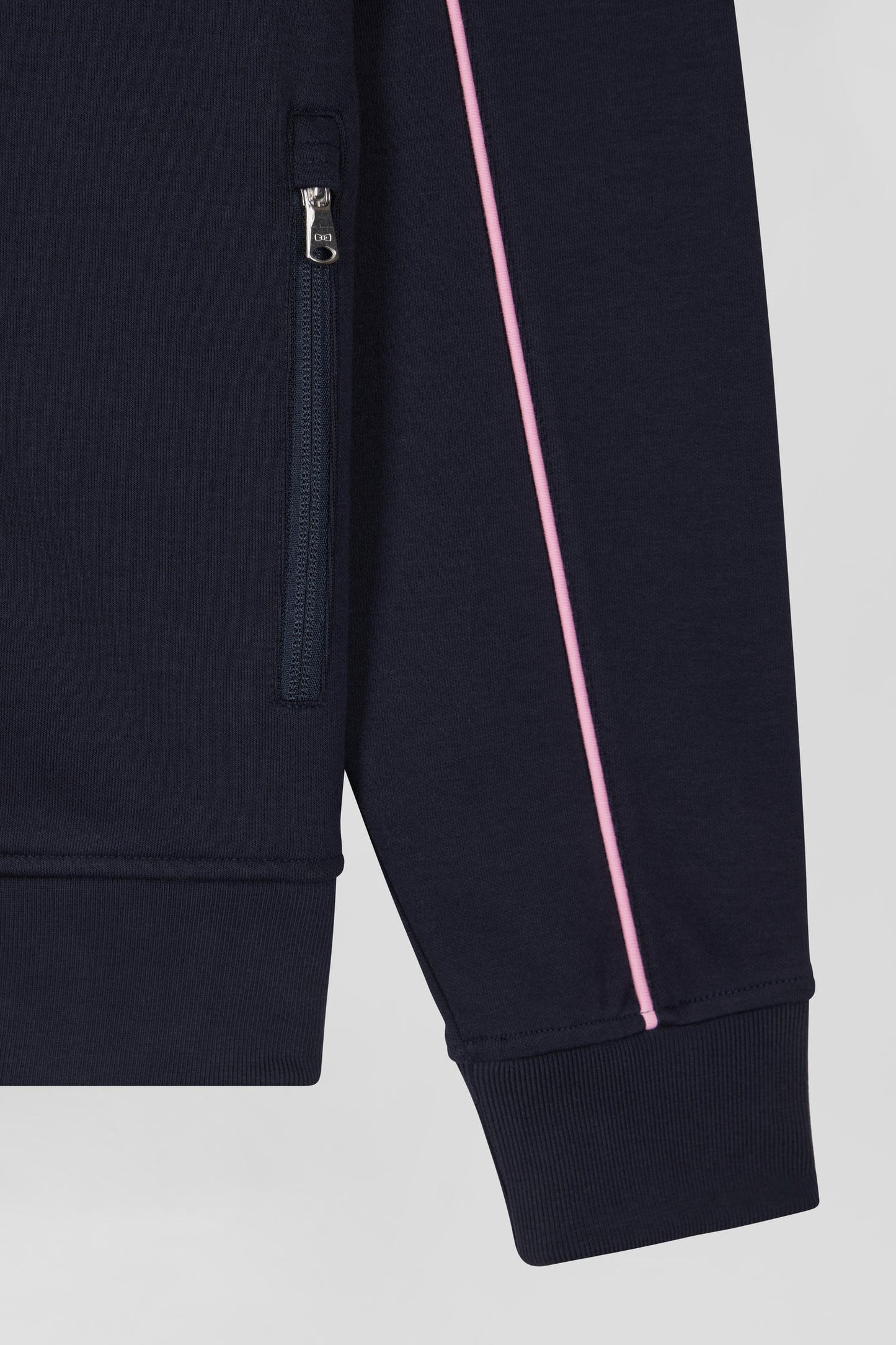 Regular navy zipped high neck sweatshirt with pink piping