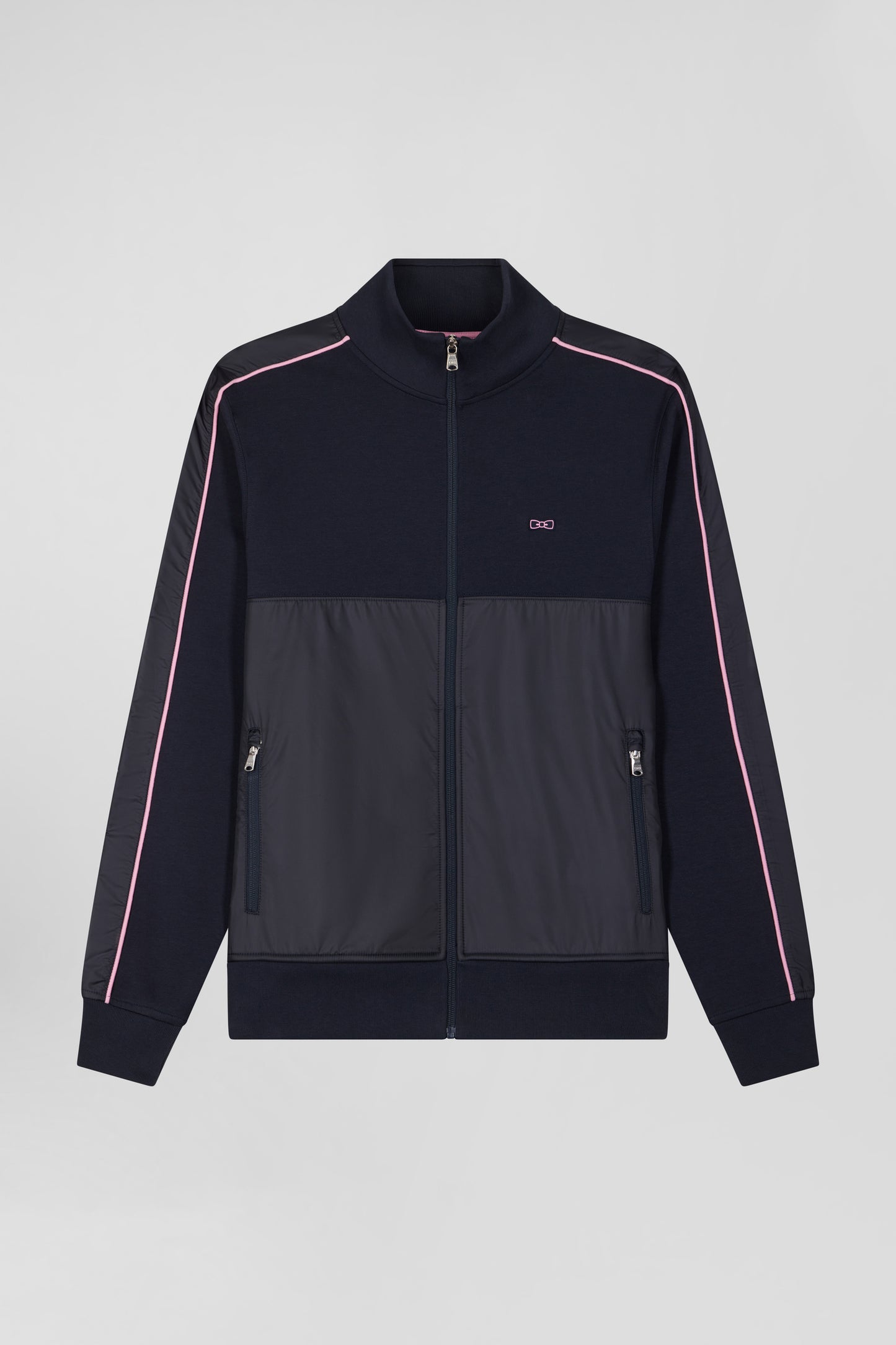 Regular navy blue zipped cotton blend sweatshirt