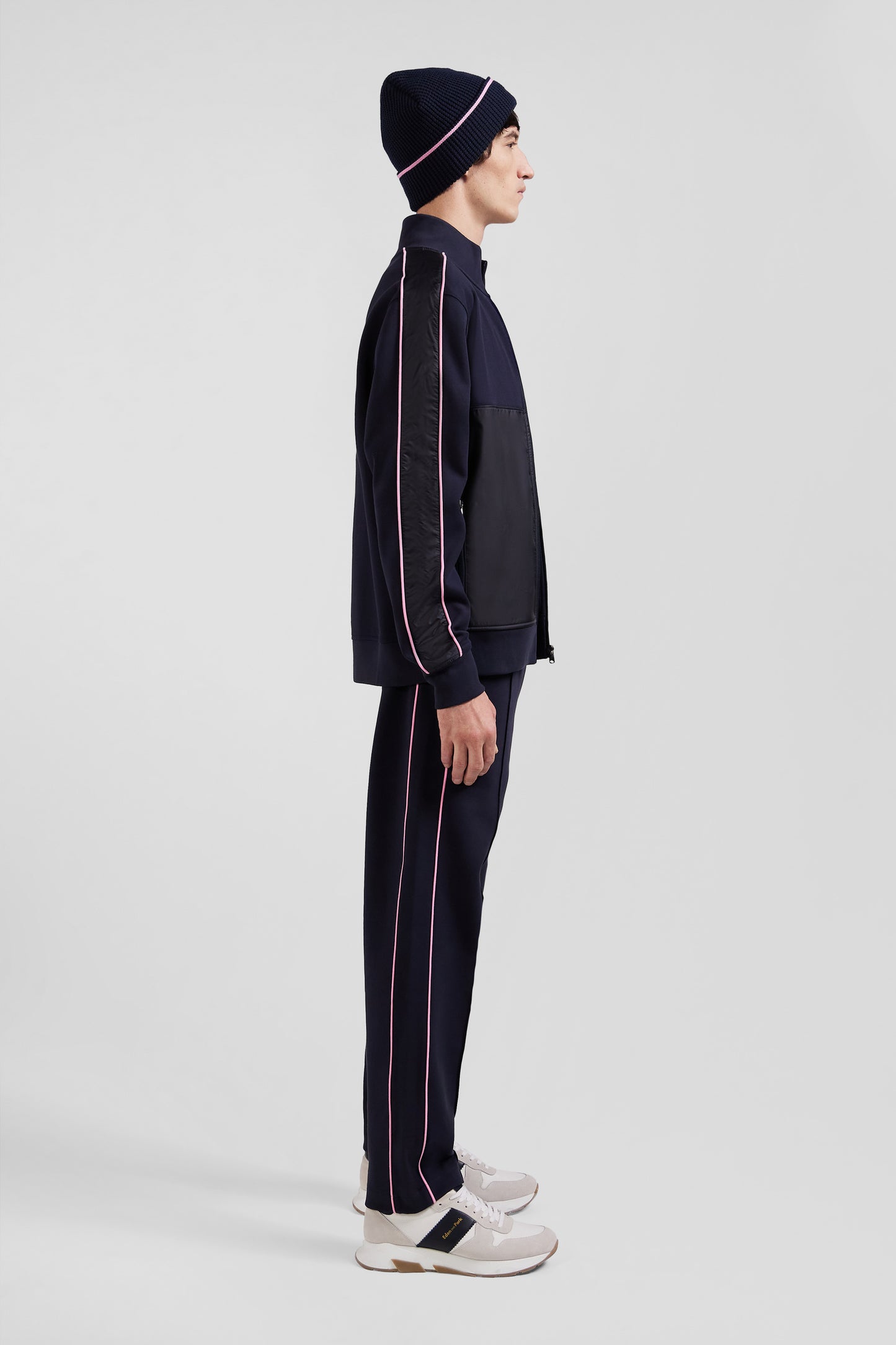 Regular navy blue zipped cotton blend sweatshirt