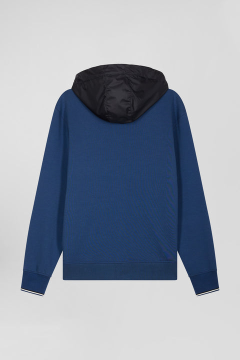 Regular dark blue cotton blend hoodie with padded front - Image 3