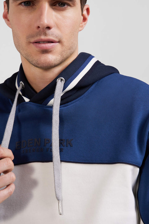 Relaxed dark blue tricolor cotton hoodie - Image 3