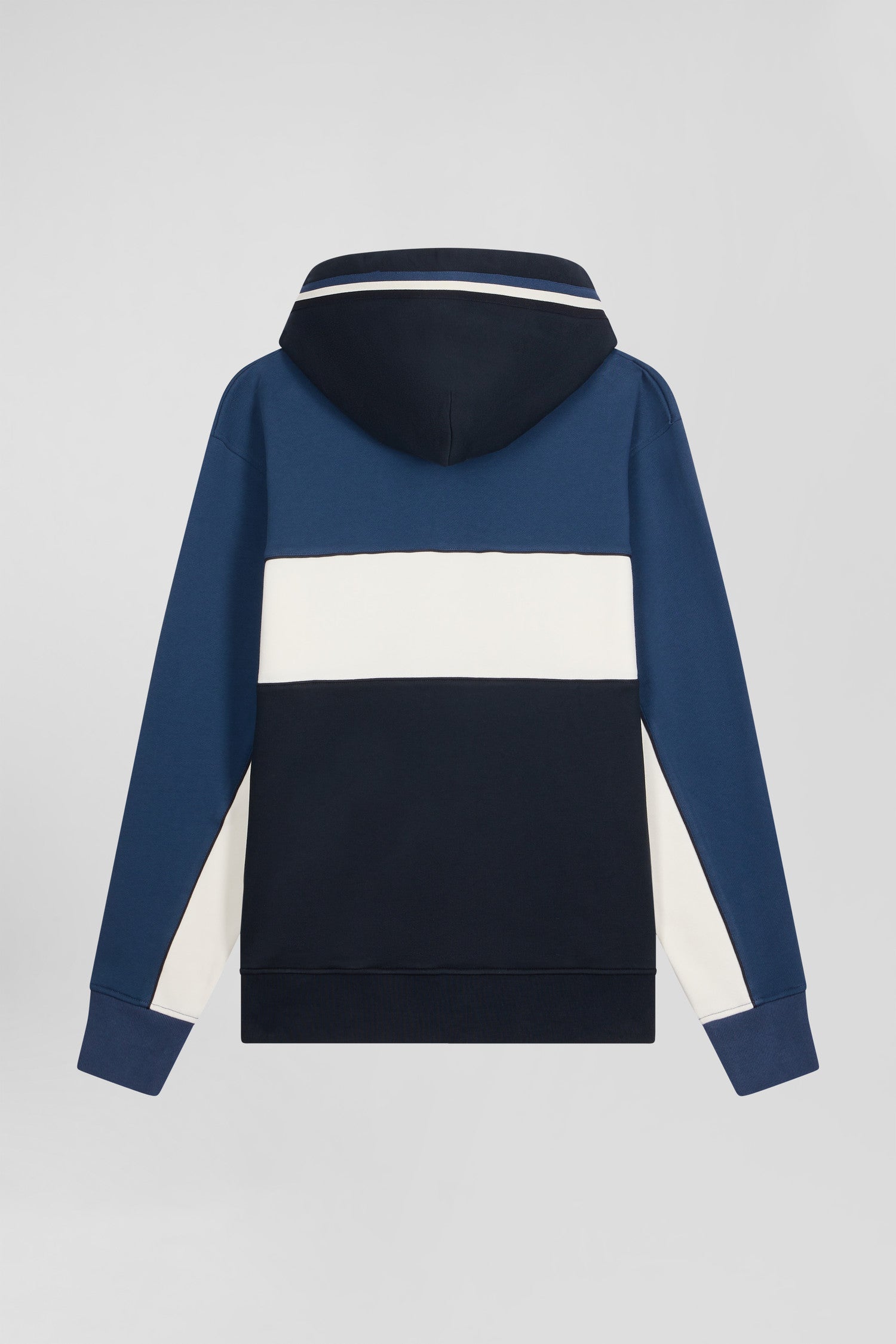 Relaxed dark blue tricolor cotton hoodie