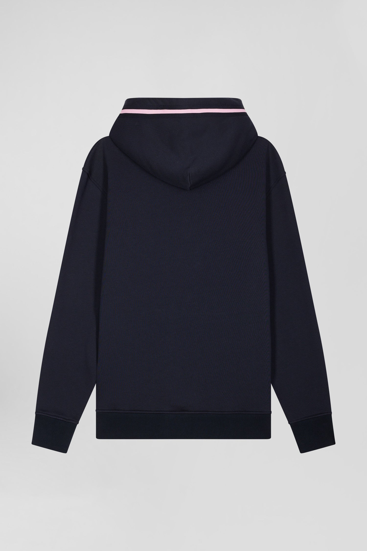 Relaxed navy blue cotton blend hoodie with padded embroidery