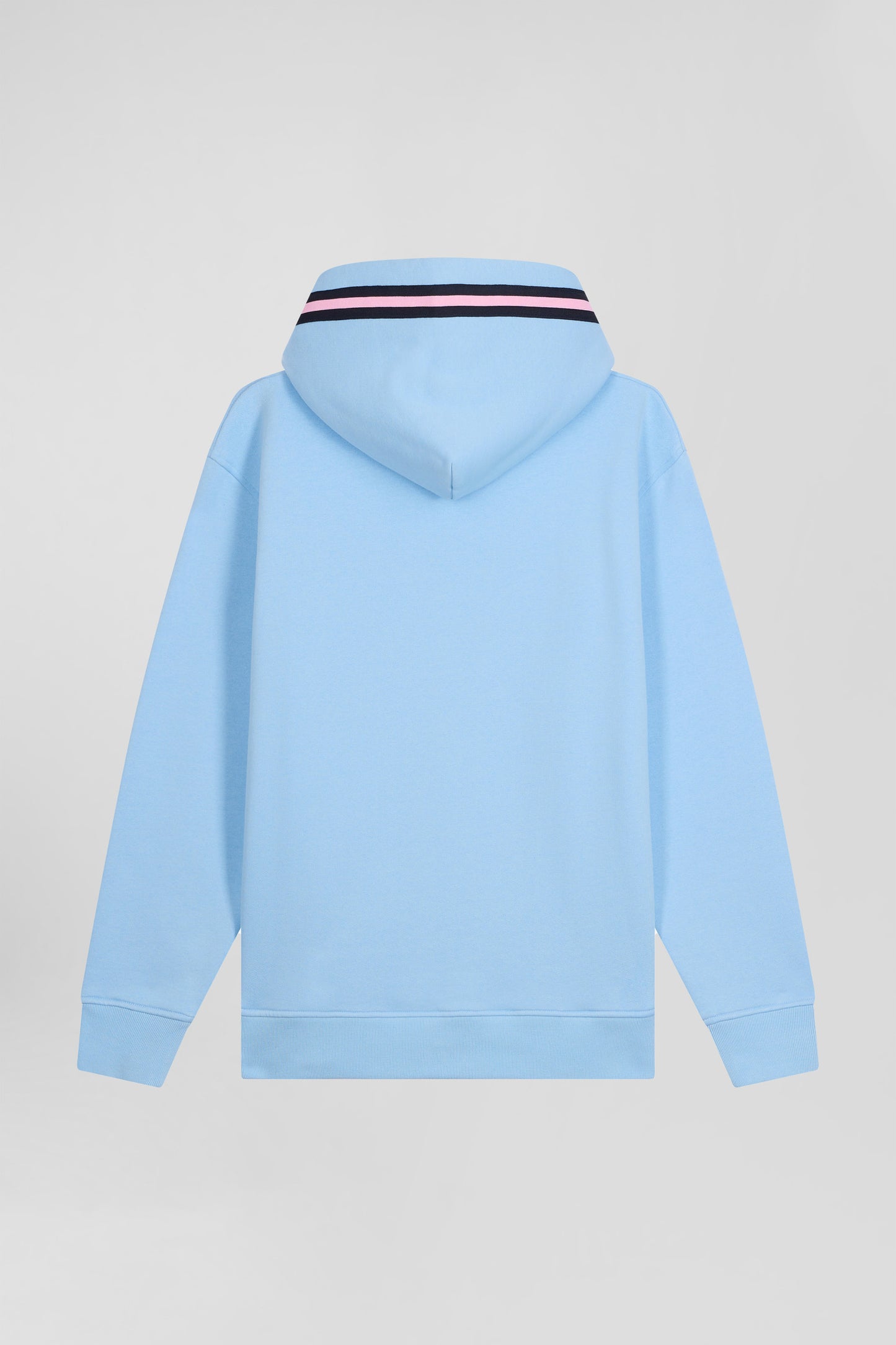 Relaxed sky blue cotton blend hoodie with padded embroidery