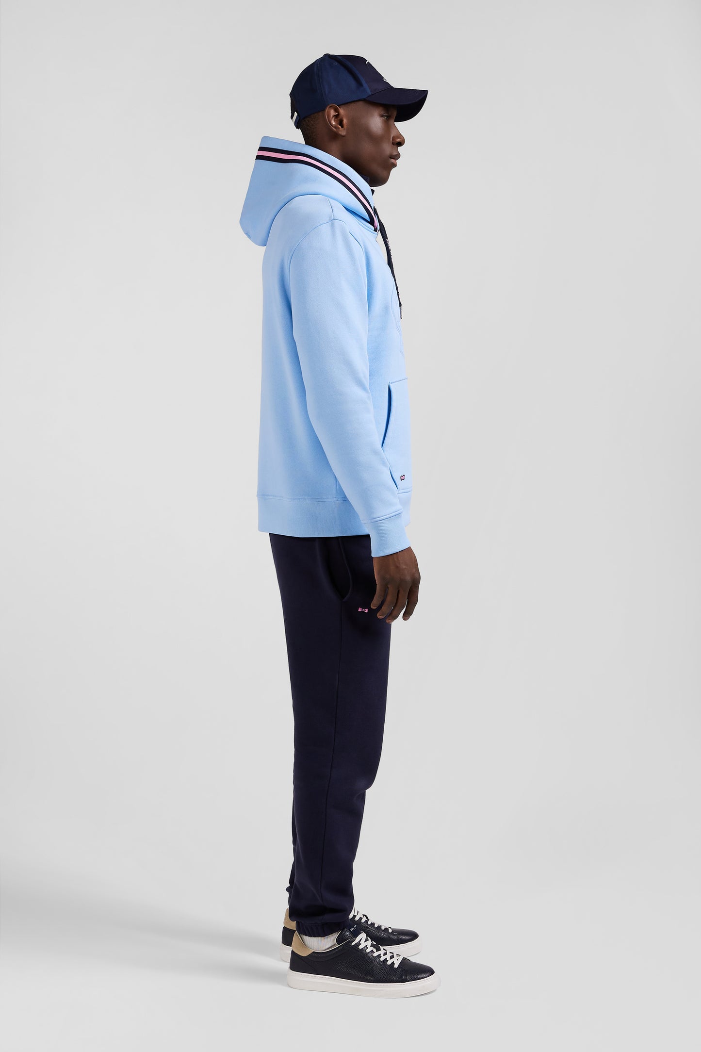 Relaxed sky blue cotton blend hoodie with padded embroidery