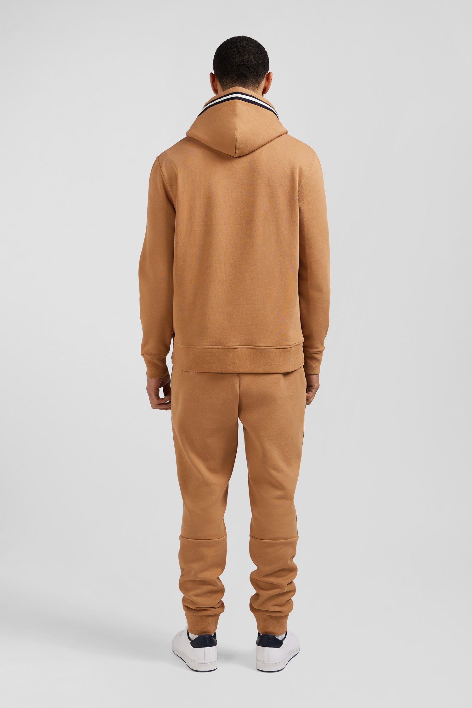 Relaxed camel cotton blend hoodie with padded embroidery