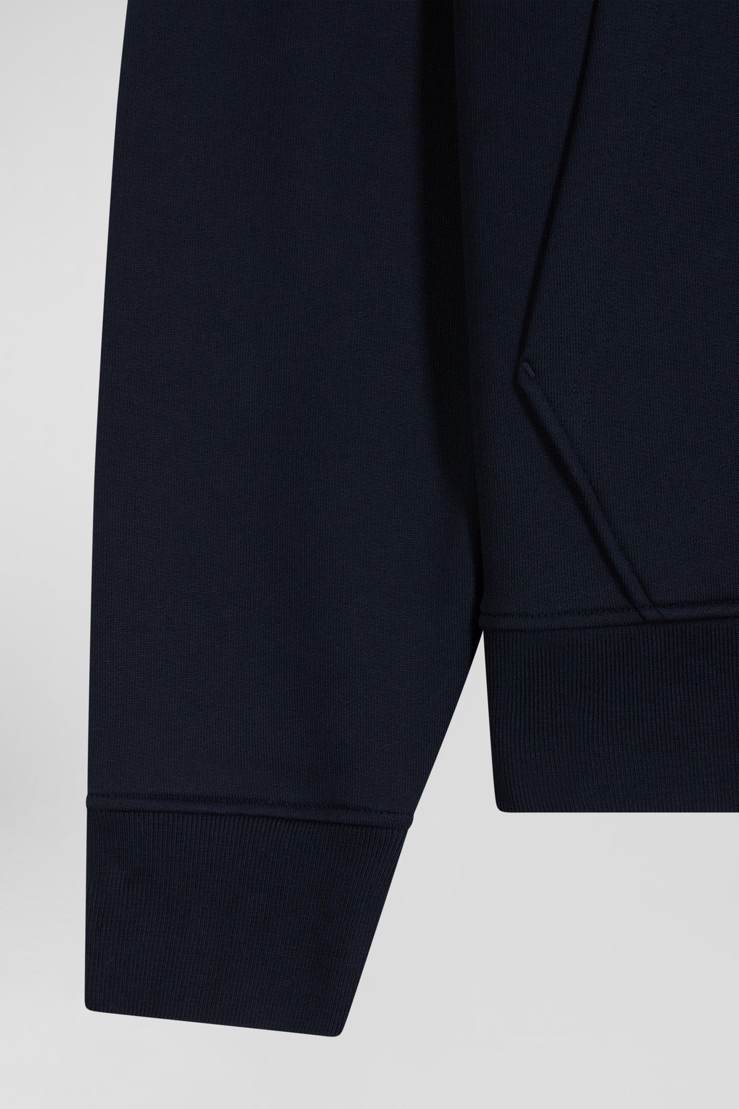 Relaxed navy blue cotton blend sweatshirt with checked patchwork and rugby shirt collar