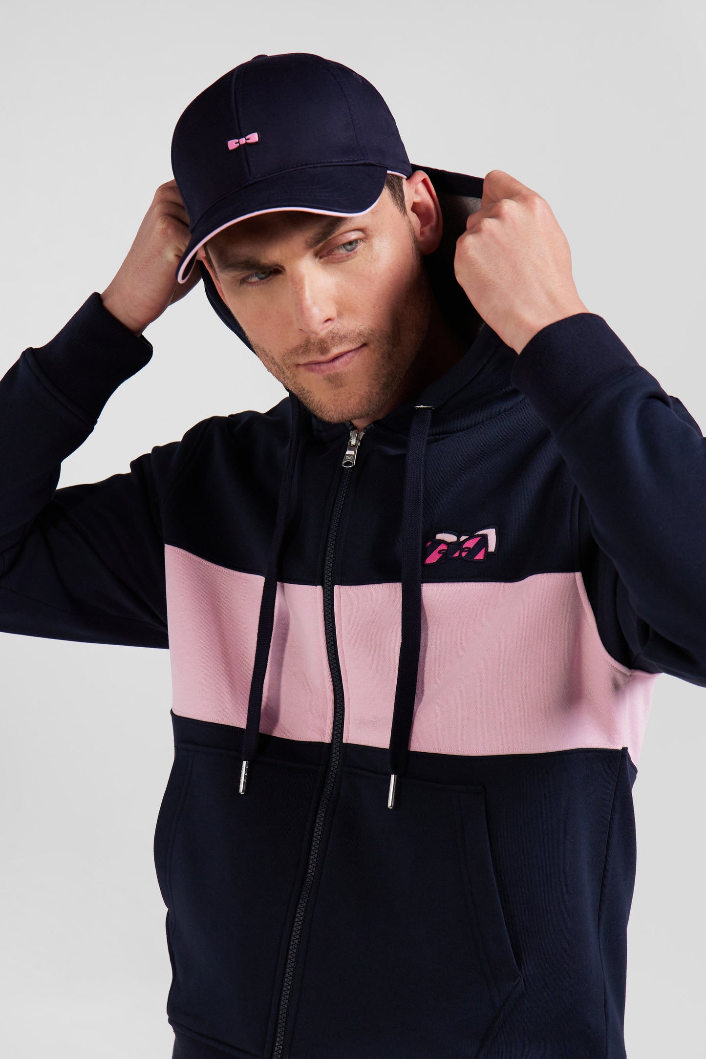 Regular pink zipped cotton hoodie