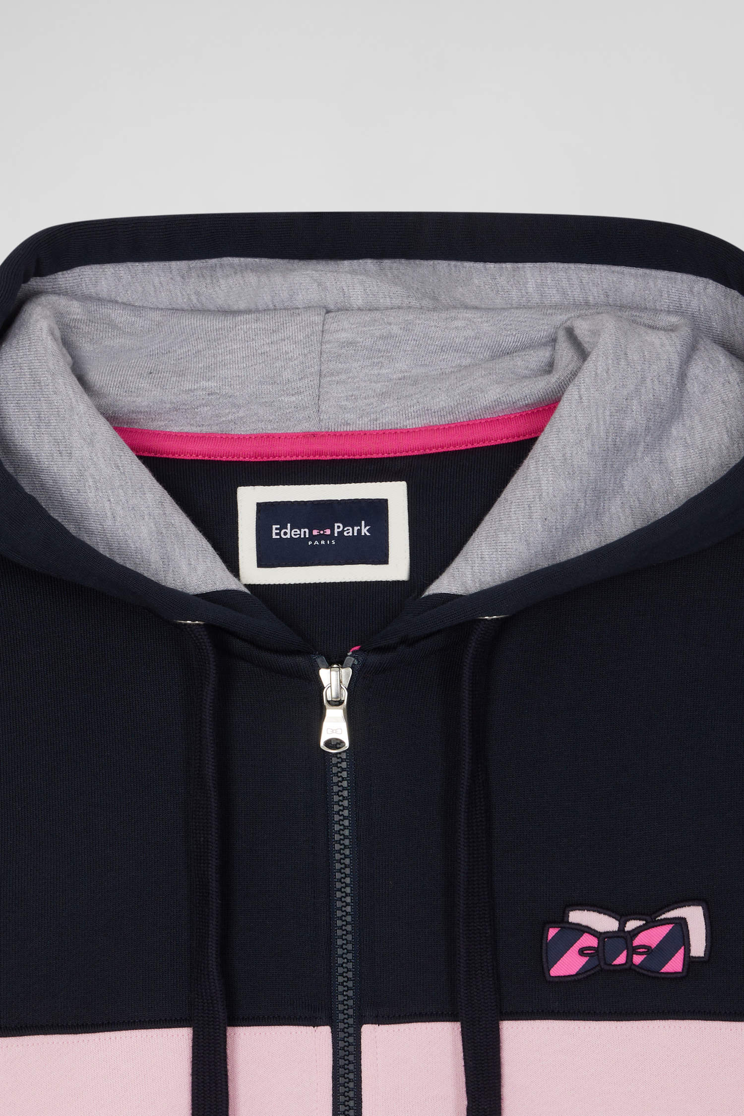 Regular pink zipped cotton hoodie