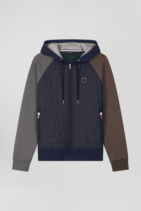 Regular navy blue cotton blend sweatshirt with padded front - Image 2