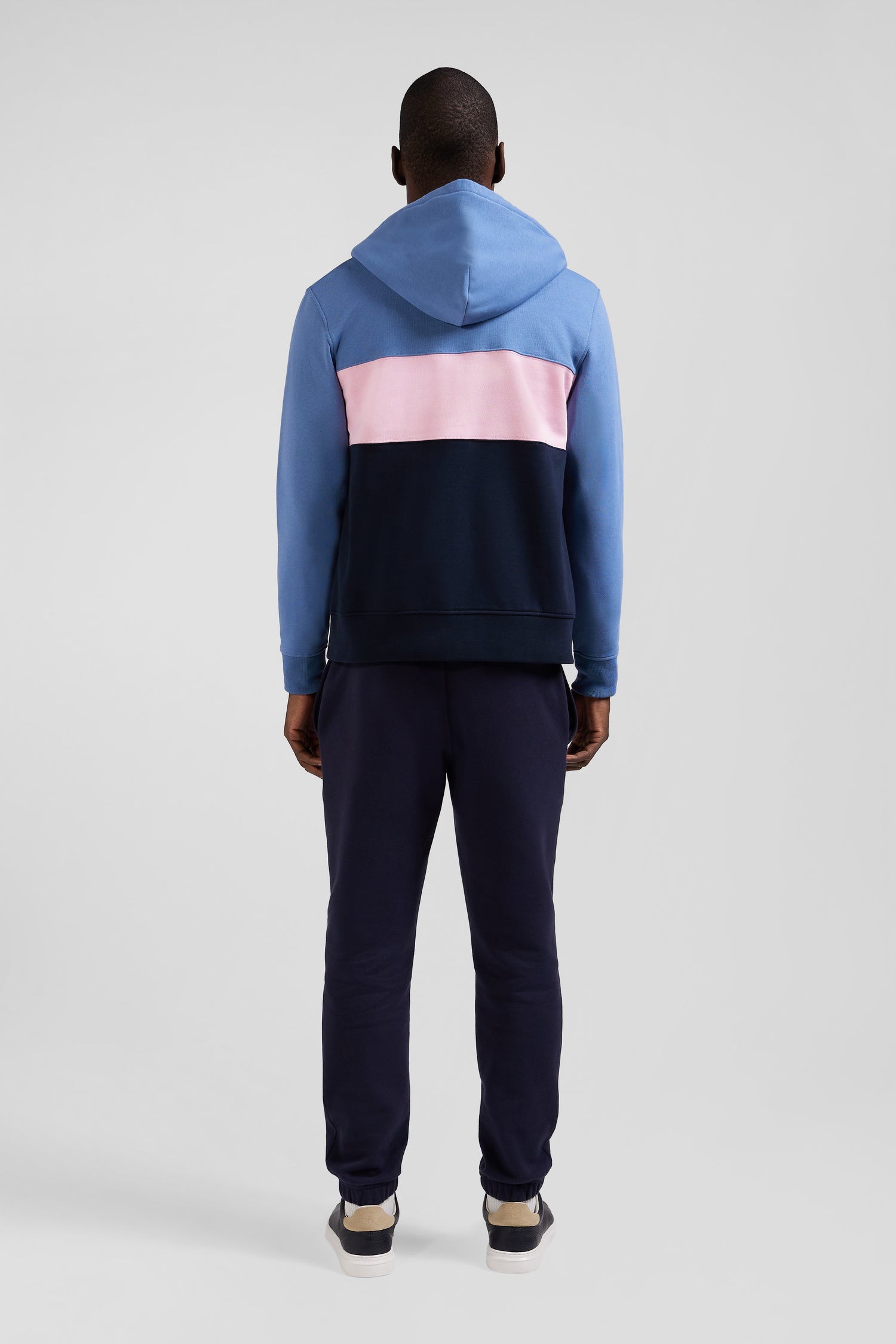 Regular blue colorblock zipped cotton hoodie