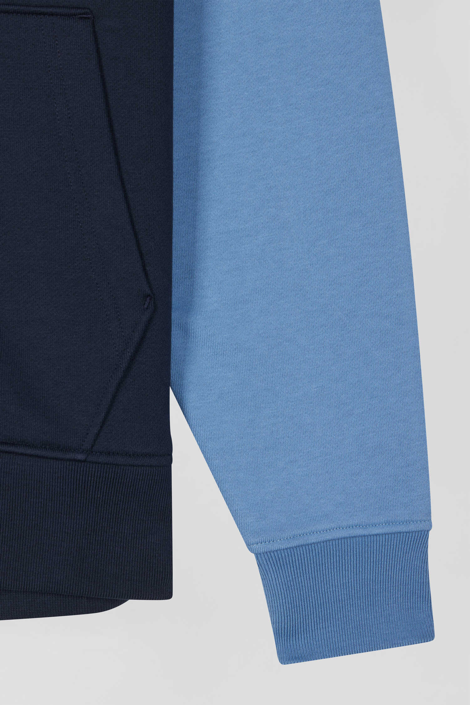 Regular blue colorblock zipped cotton hoodie