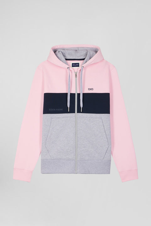 Regular pink colorblock zipped cotton hoodie - Image 2