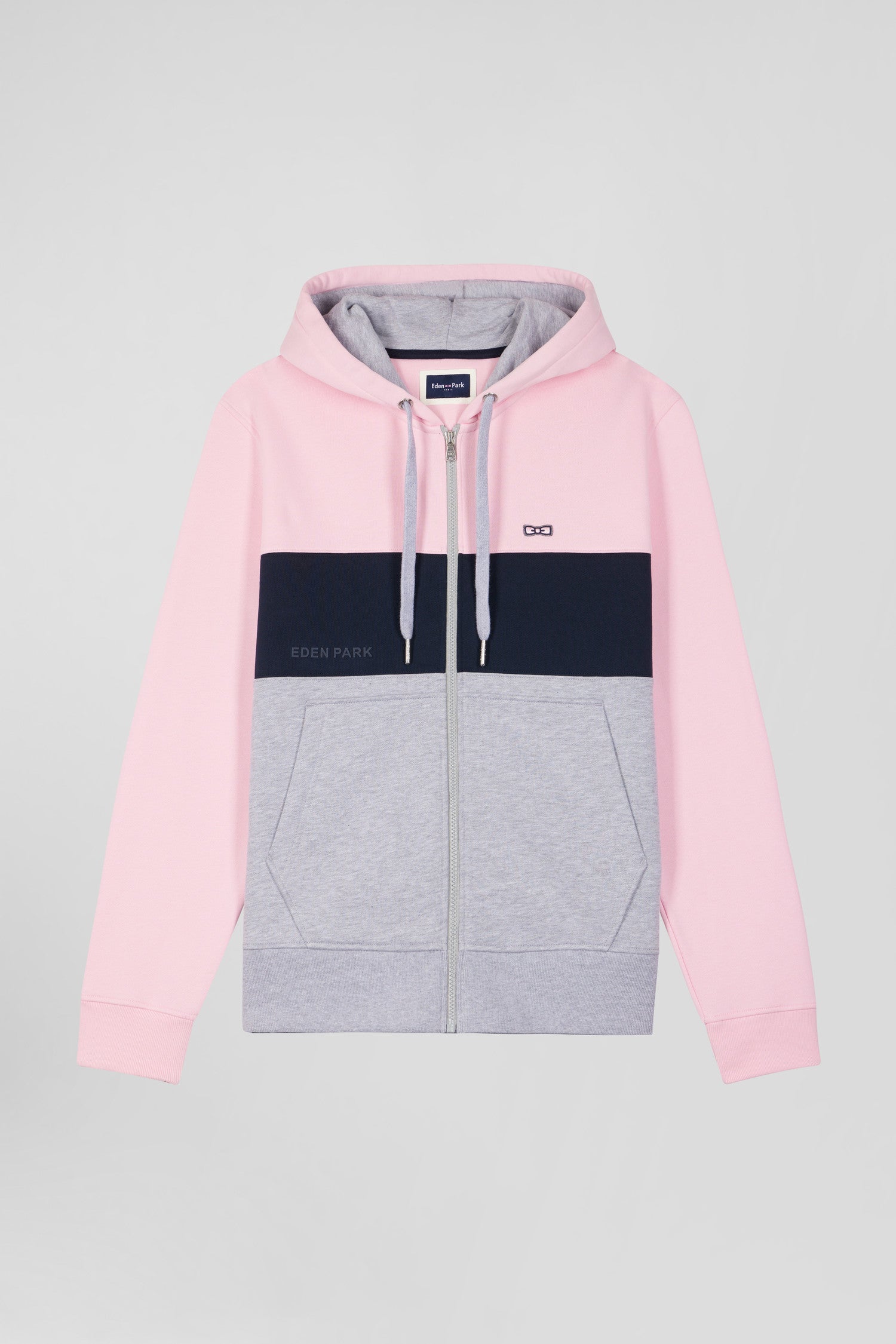 Regular pink colorblock zipped cotton hoodie