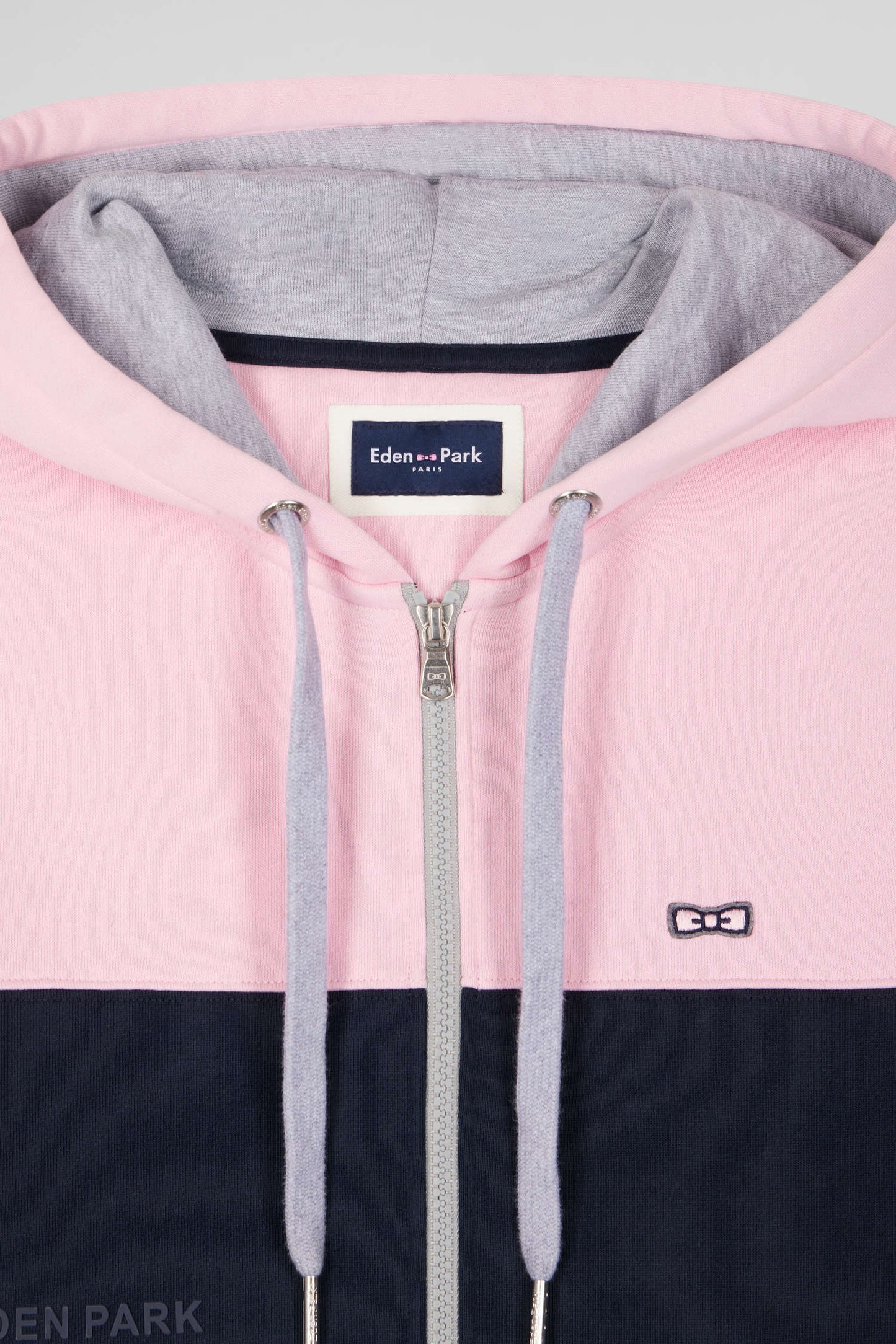 Regular pink colorblock zipped cotton hoodie