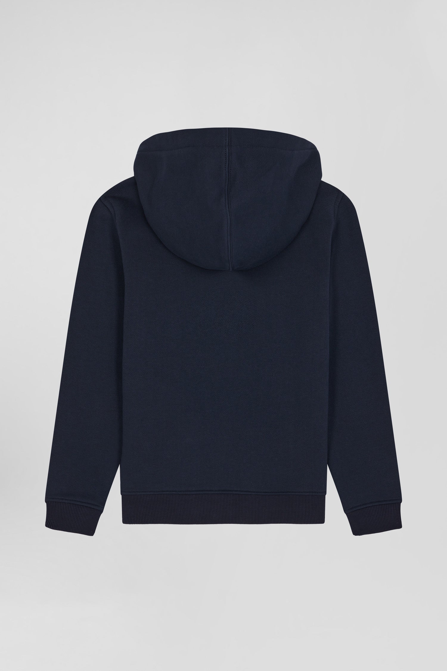 Regular navy blue zipped cotton hoodie