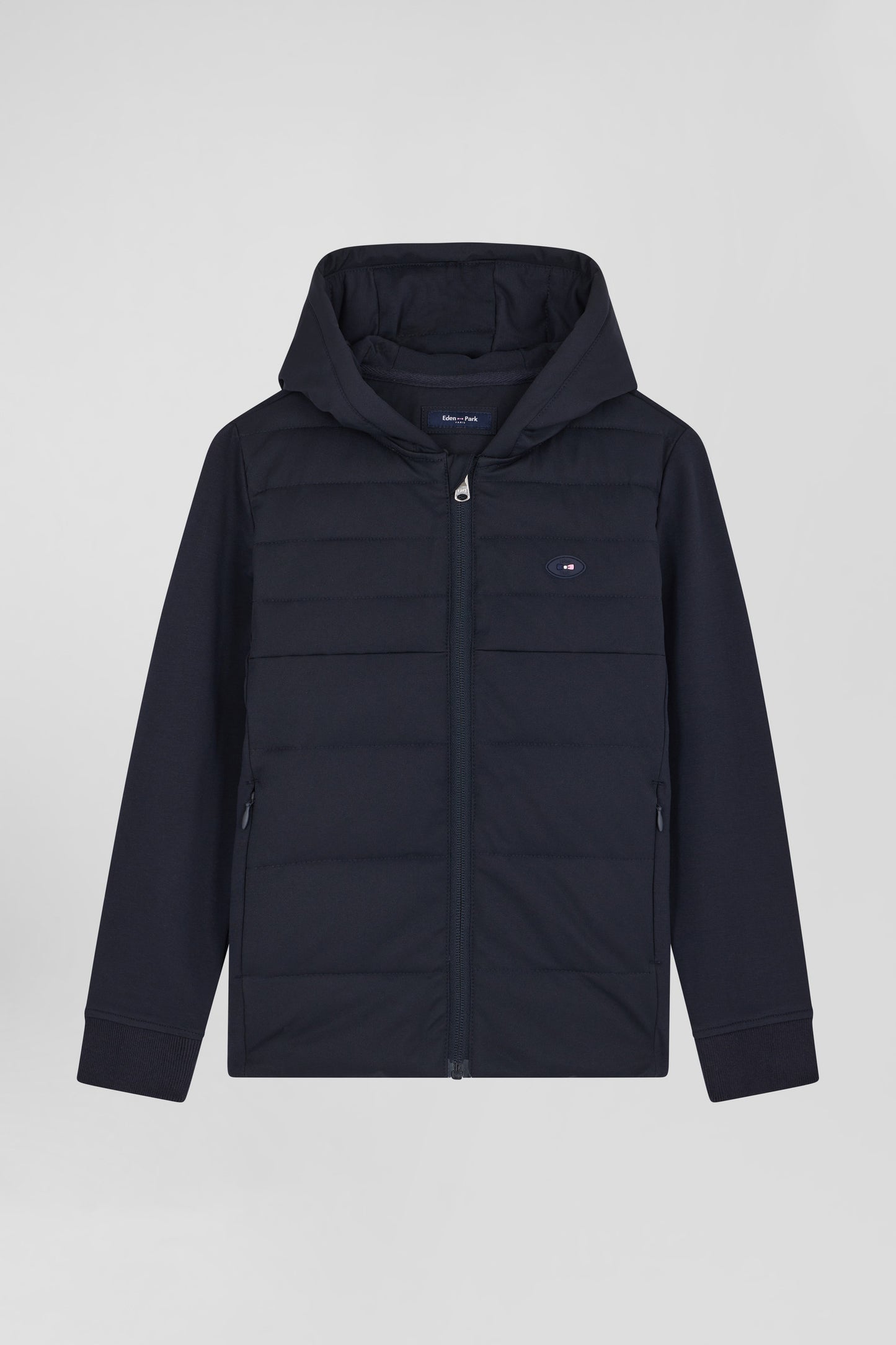 Regular navy blue padded zipped hoodie