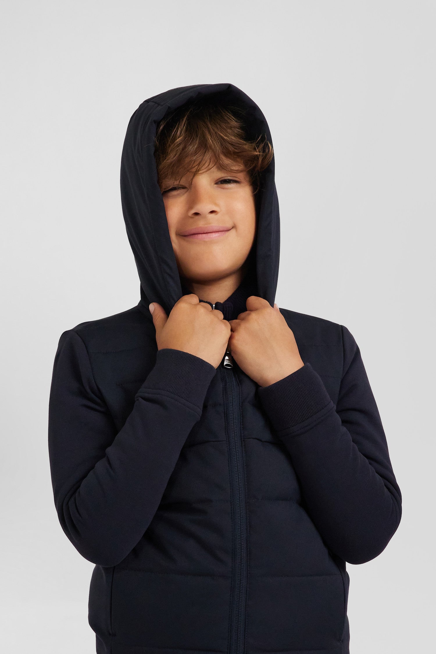 Regular navy blue padded zipped hoodie