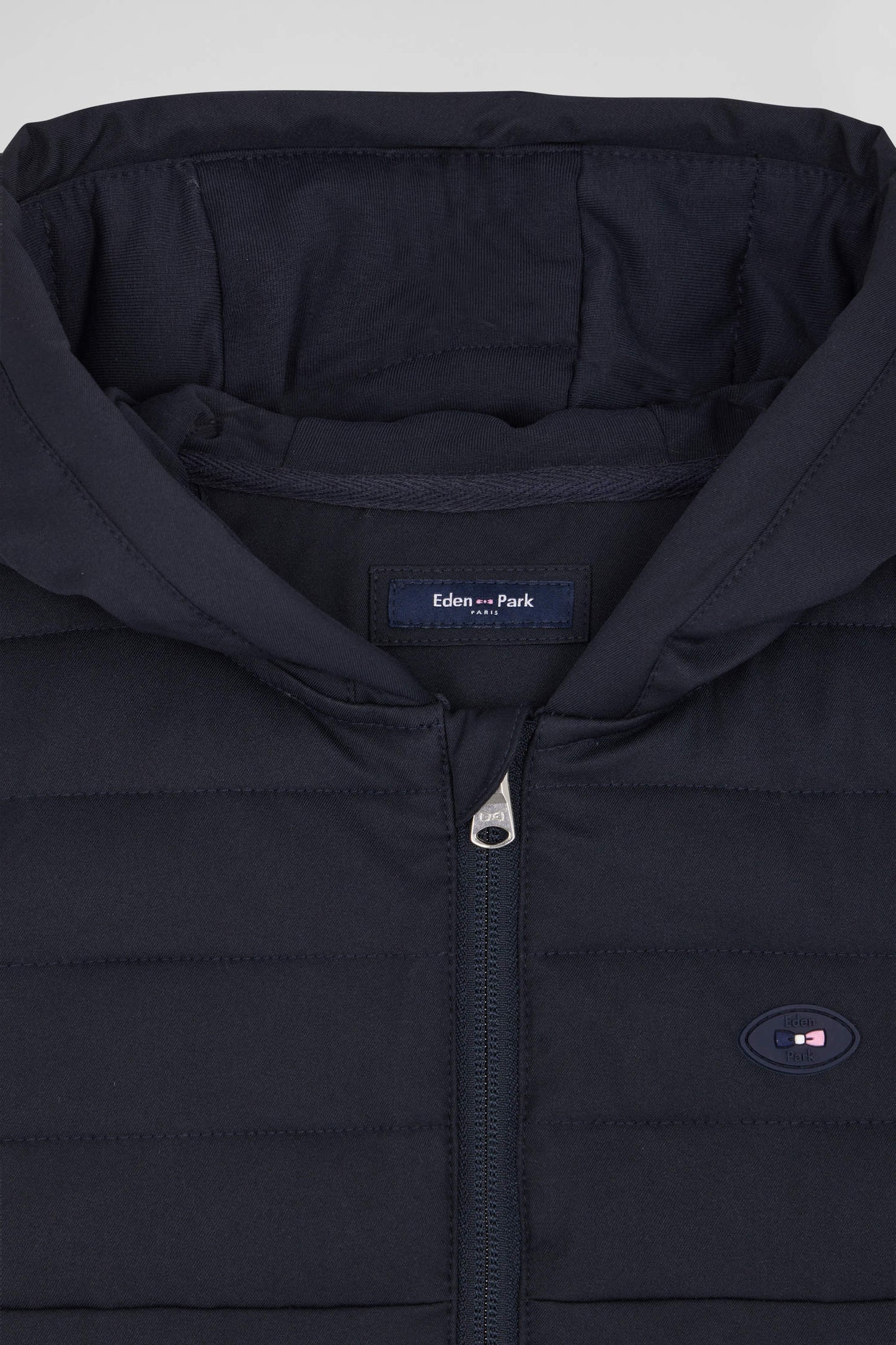 Regular navy blue padded zipped hoodie