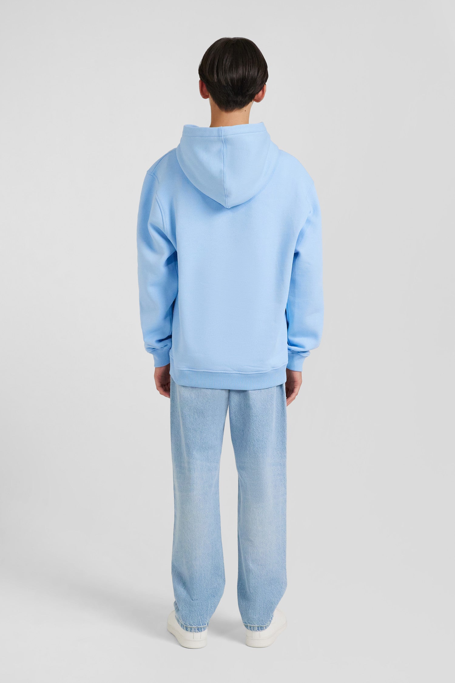 Oversize sky blue embroidered cotton blend hoodie