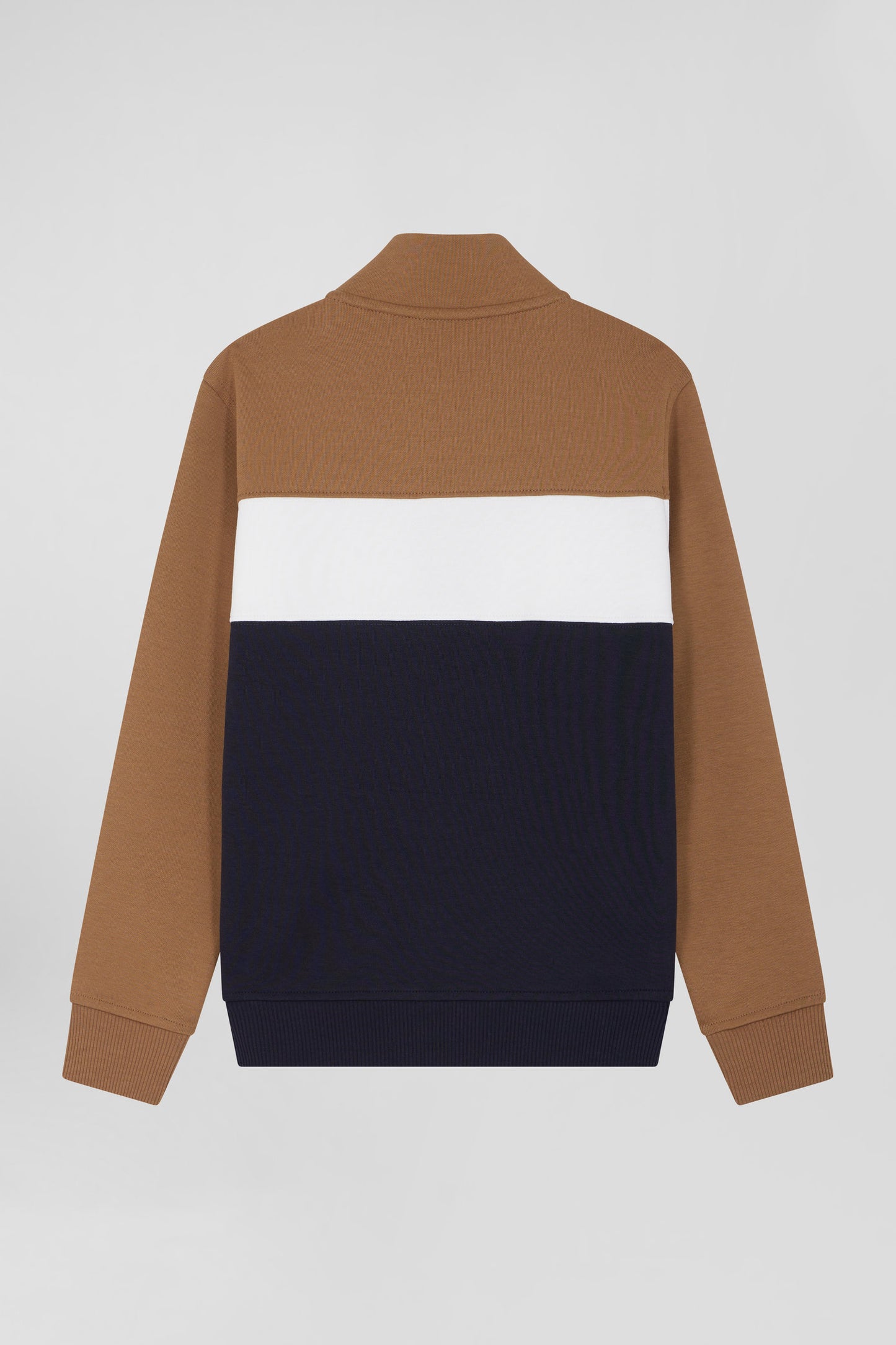 Regular camel tricolour zipped cotton blend sweatshirt