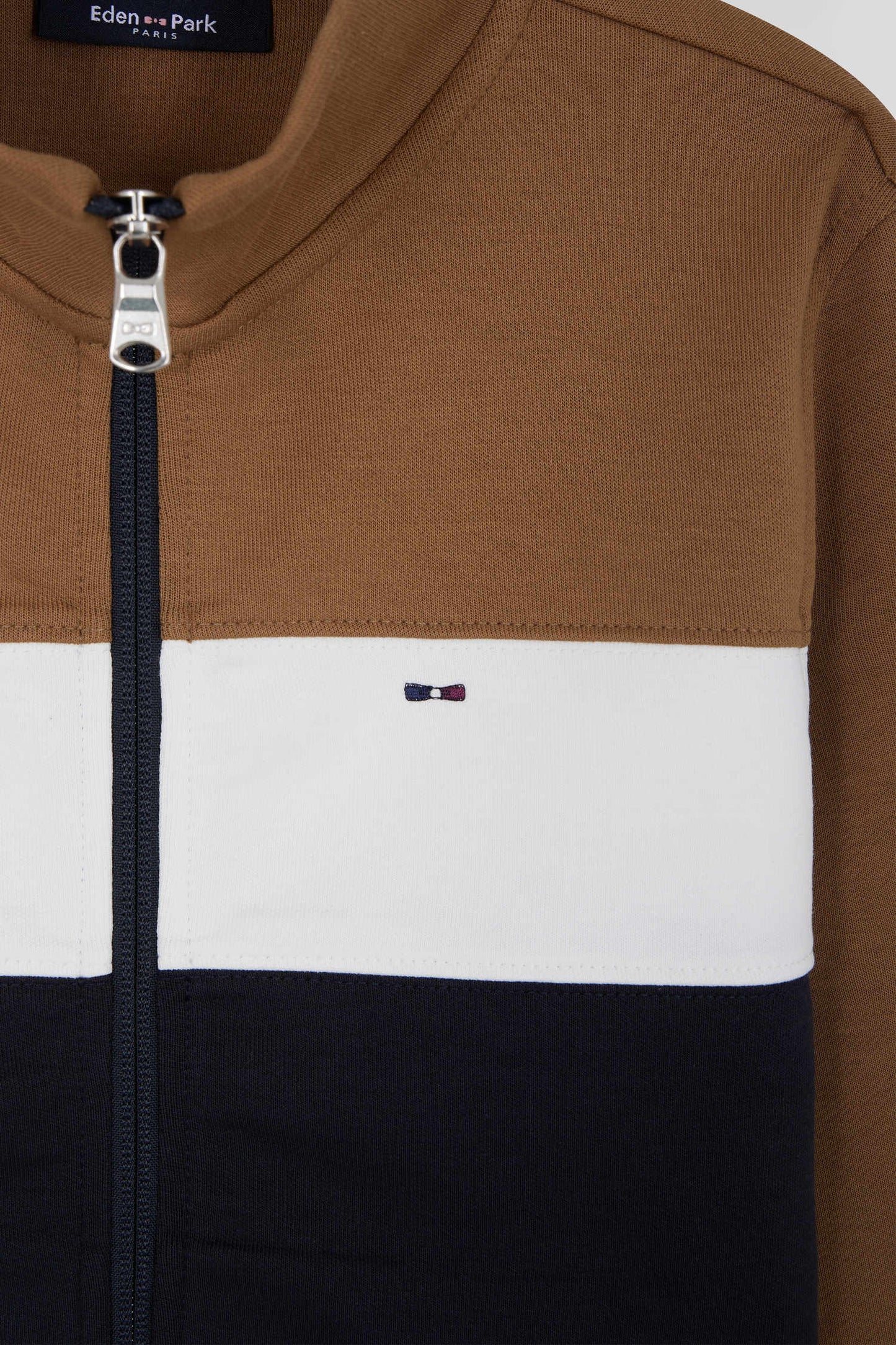 Regular camel tricolour zipped cotton blend sweatshirt