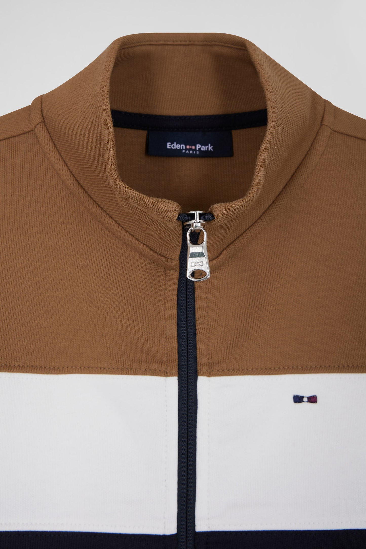 Regular camel tricolour zipped cotton blend sweatshirt