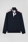 Regular navy blue XV de France cotton sweatshirt with rugby shirt collar