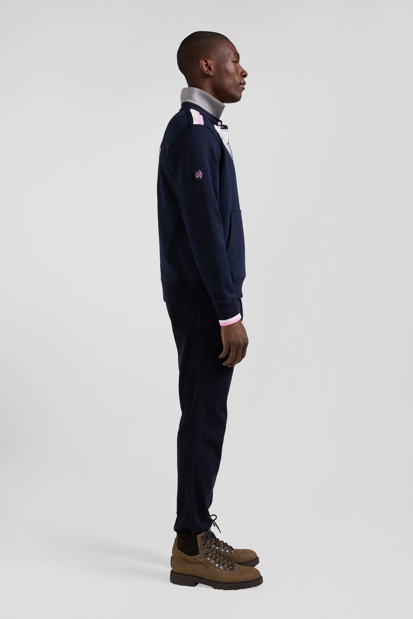 Regular navy blue XV de France cotton sweatshirt with rugby shirt collar