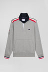 Regular mottled grey XV de France cotton sweatshirt with rugby shirt collar