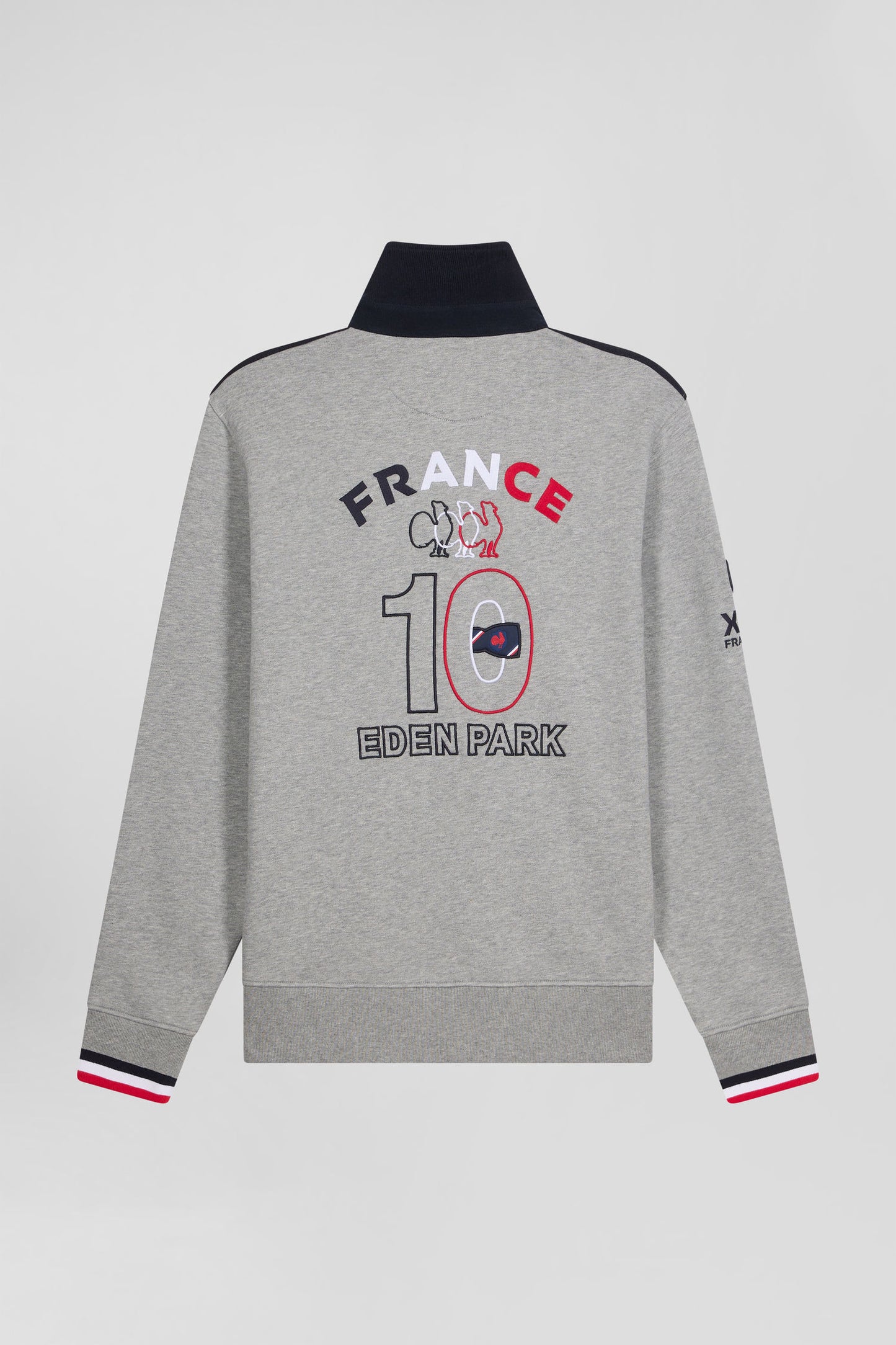 Regular mottled grey XV de France cotton sweatshirt with rugby shirt collar