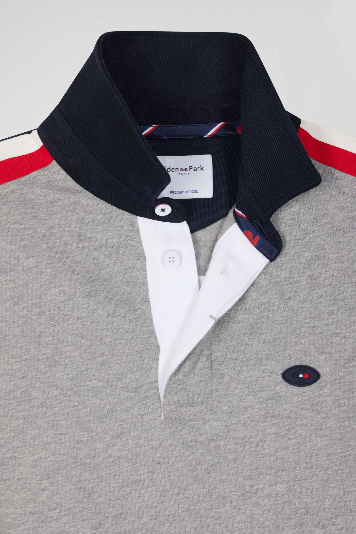 Regular mottled grey XV de France cotton sweatshirt with rugby shirt collar