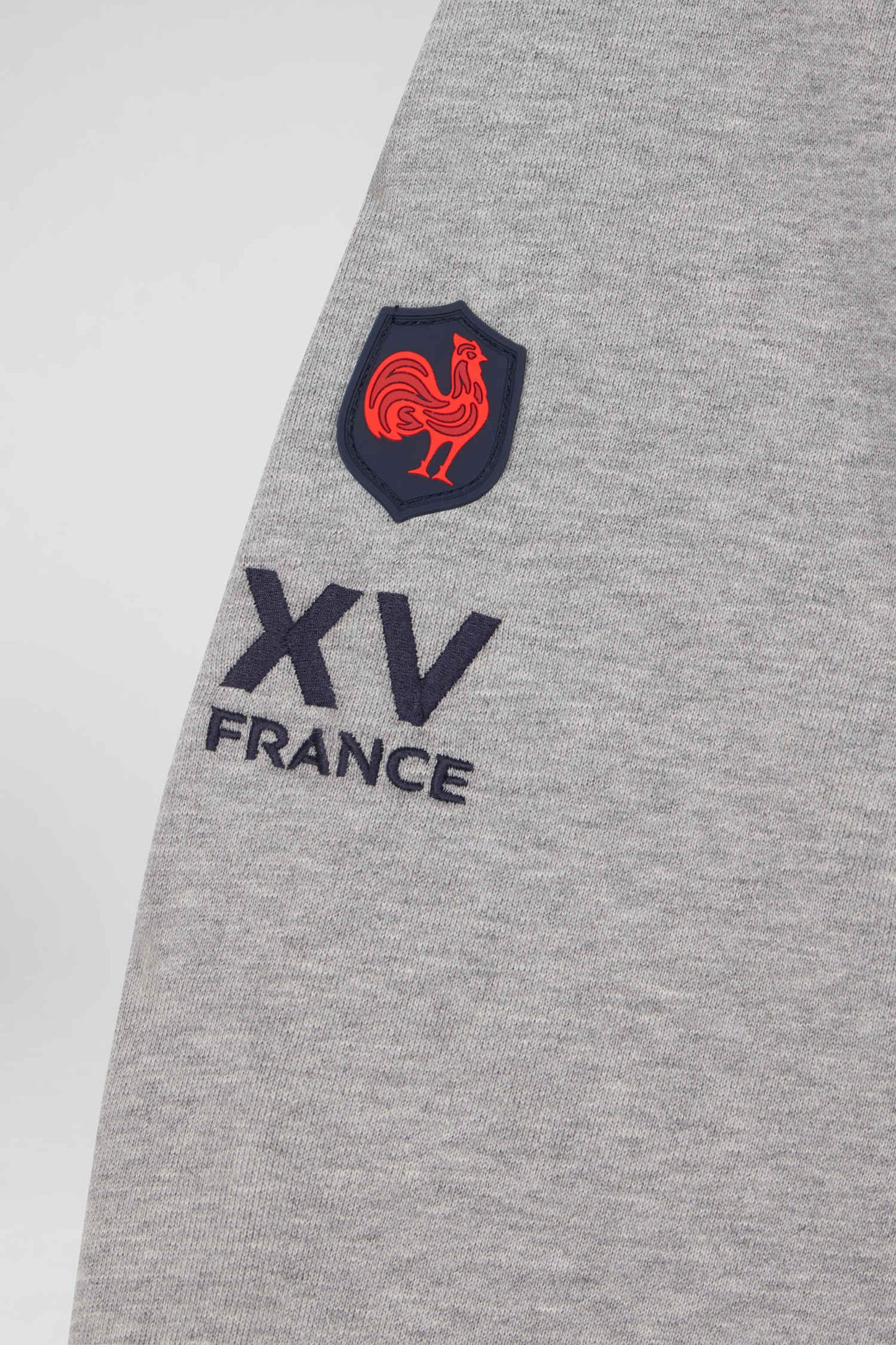 Regular mottled grey XV de France cotton sweatshirt with rugby shirt collar