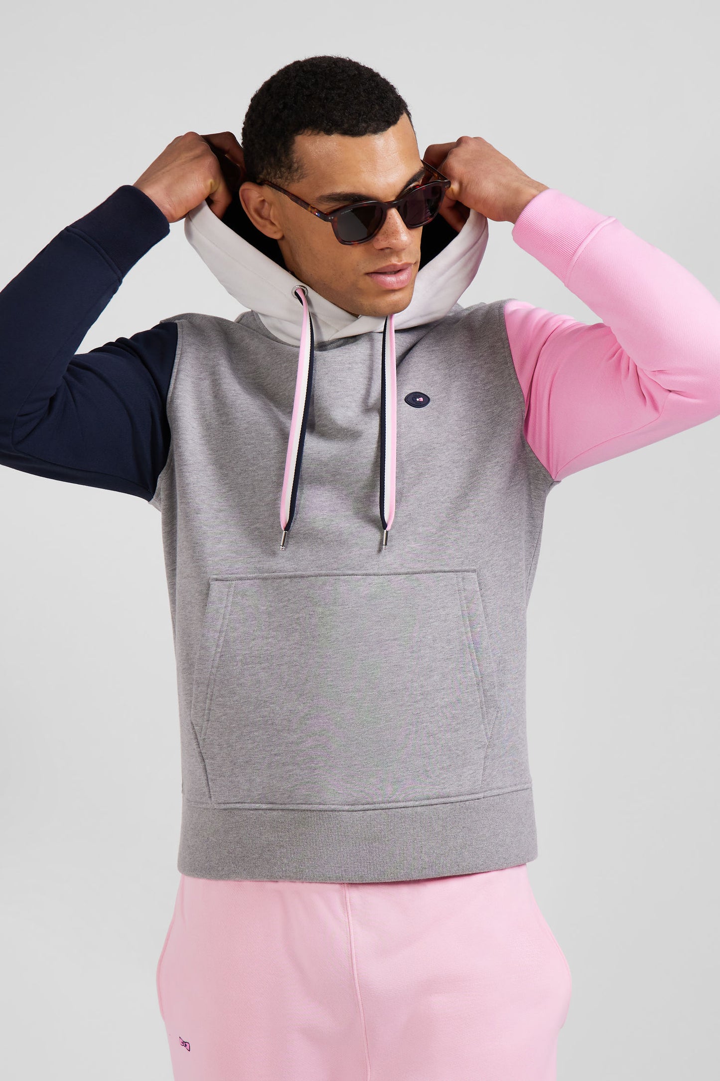 Regular grey colorblock XV de France cotton hoodie