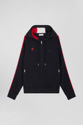 Regular navy blue zipped XV de France cotton blend hoodie