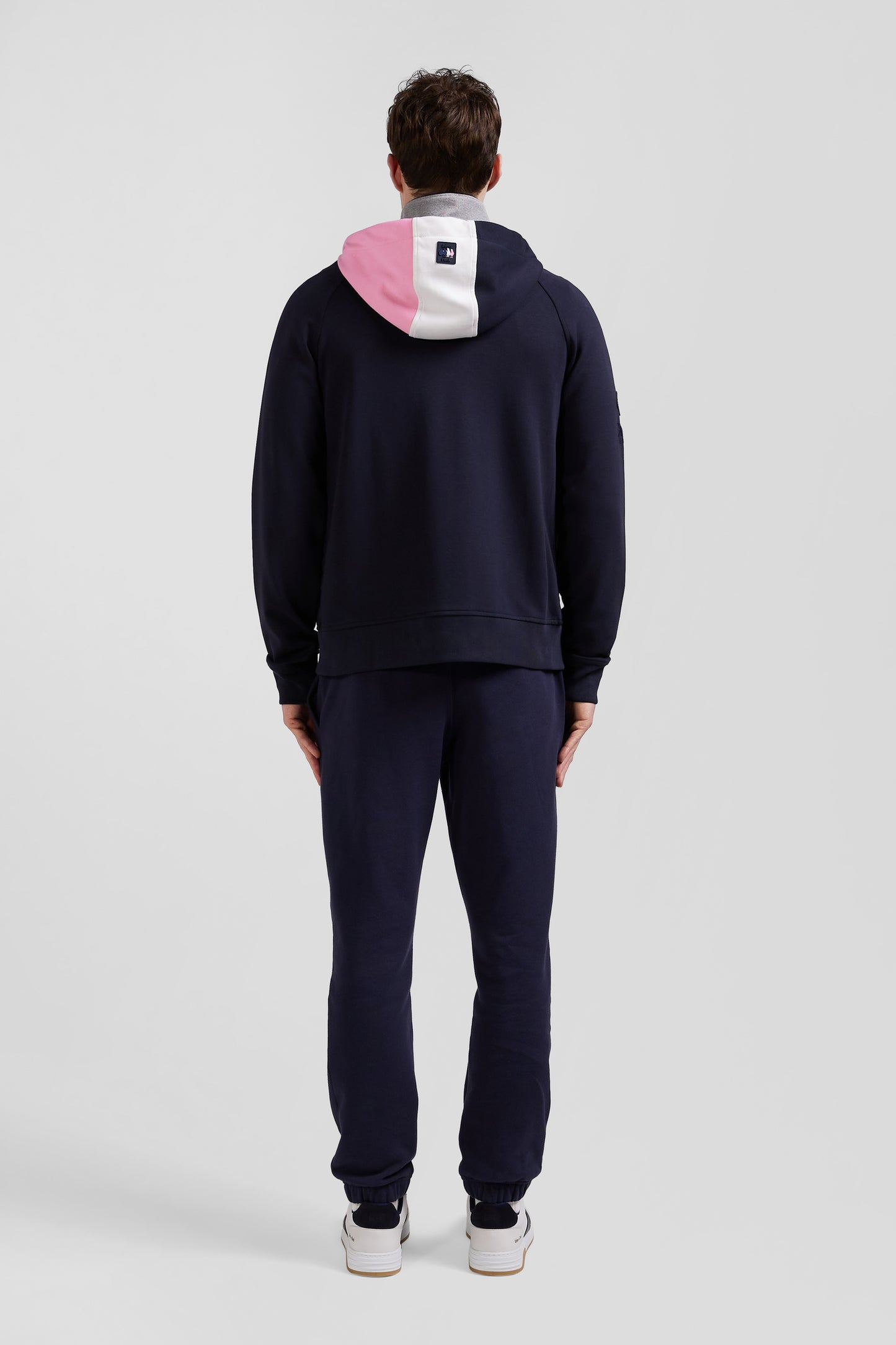 XV de France zipped hooded sweatshirt in cotton blend with navy blue trim, regular fit