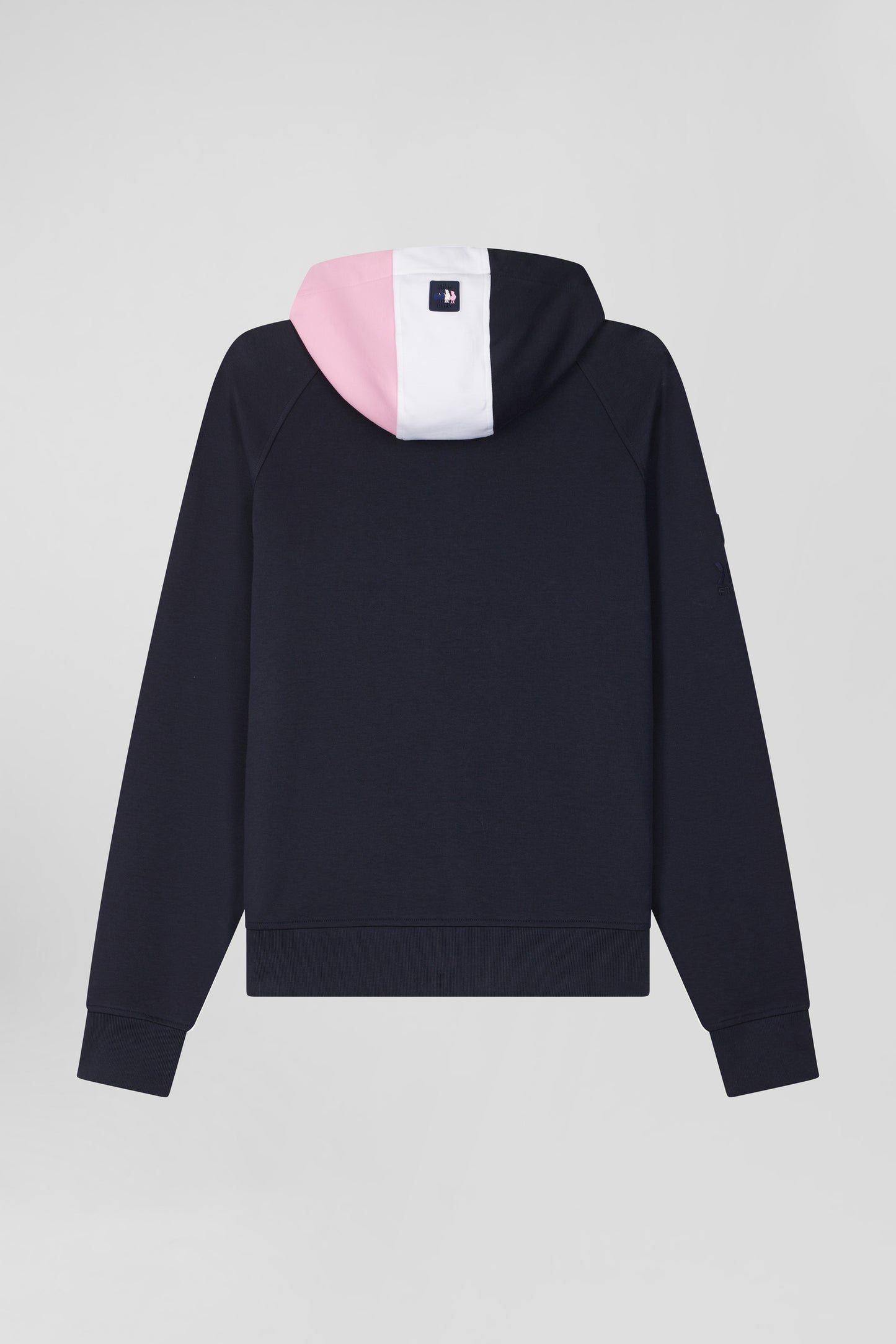 XV de France zipped hooded sweatshirt in cotton blend with navy blue trim, regular fit