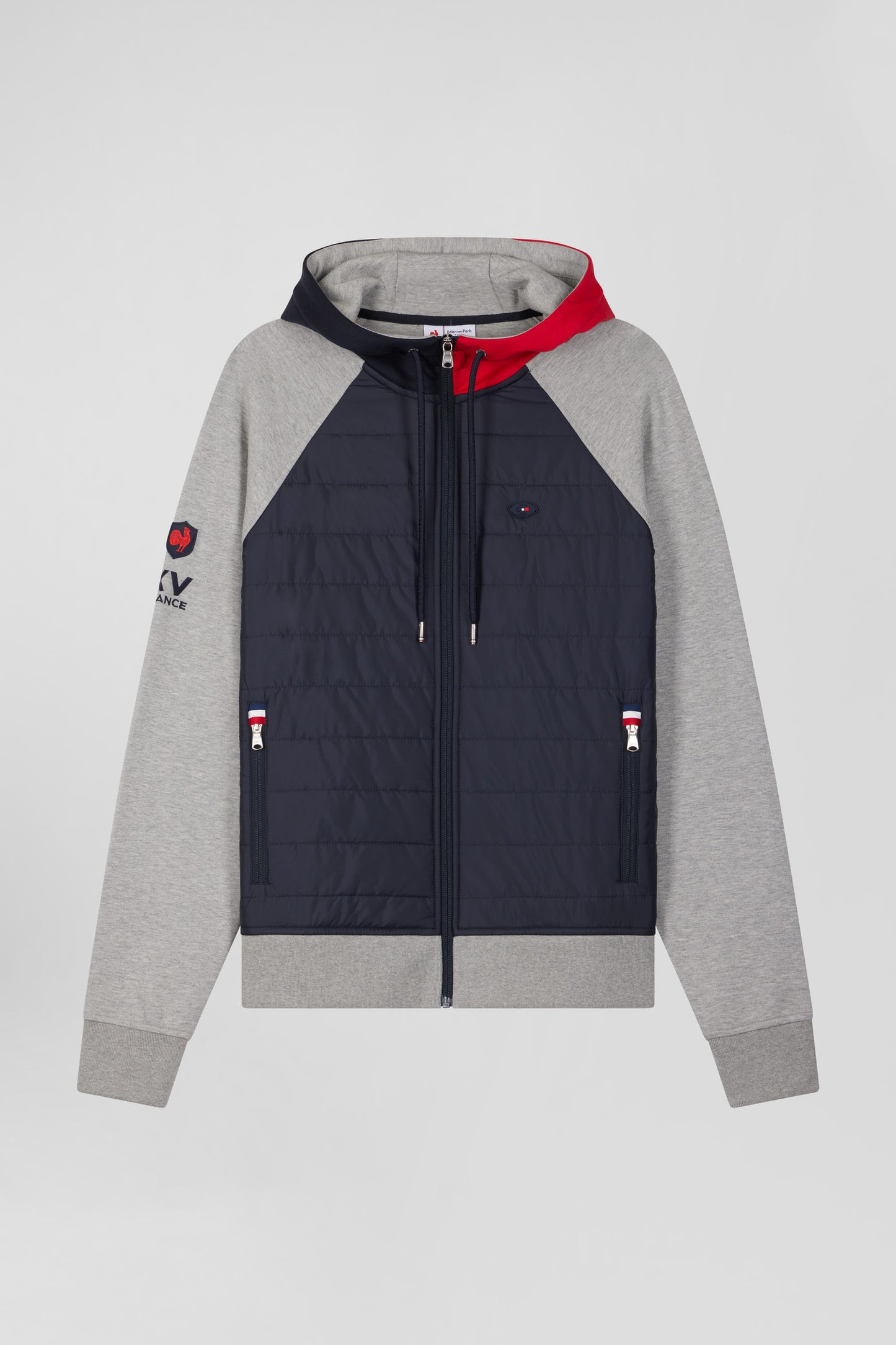 XV de France hooded sweatshirt with zip in cotton blend and grey trimming Regular cut