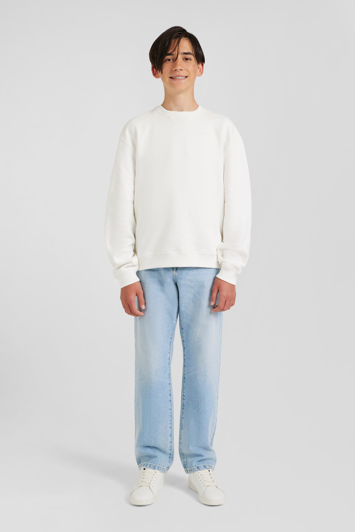 Oversize ecru round neck cotton sweatshirt