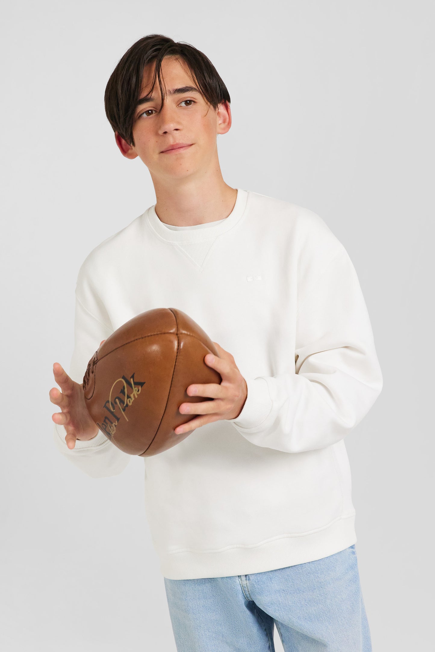 Oversize ecru round neck cotton sweatshirt