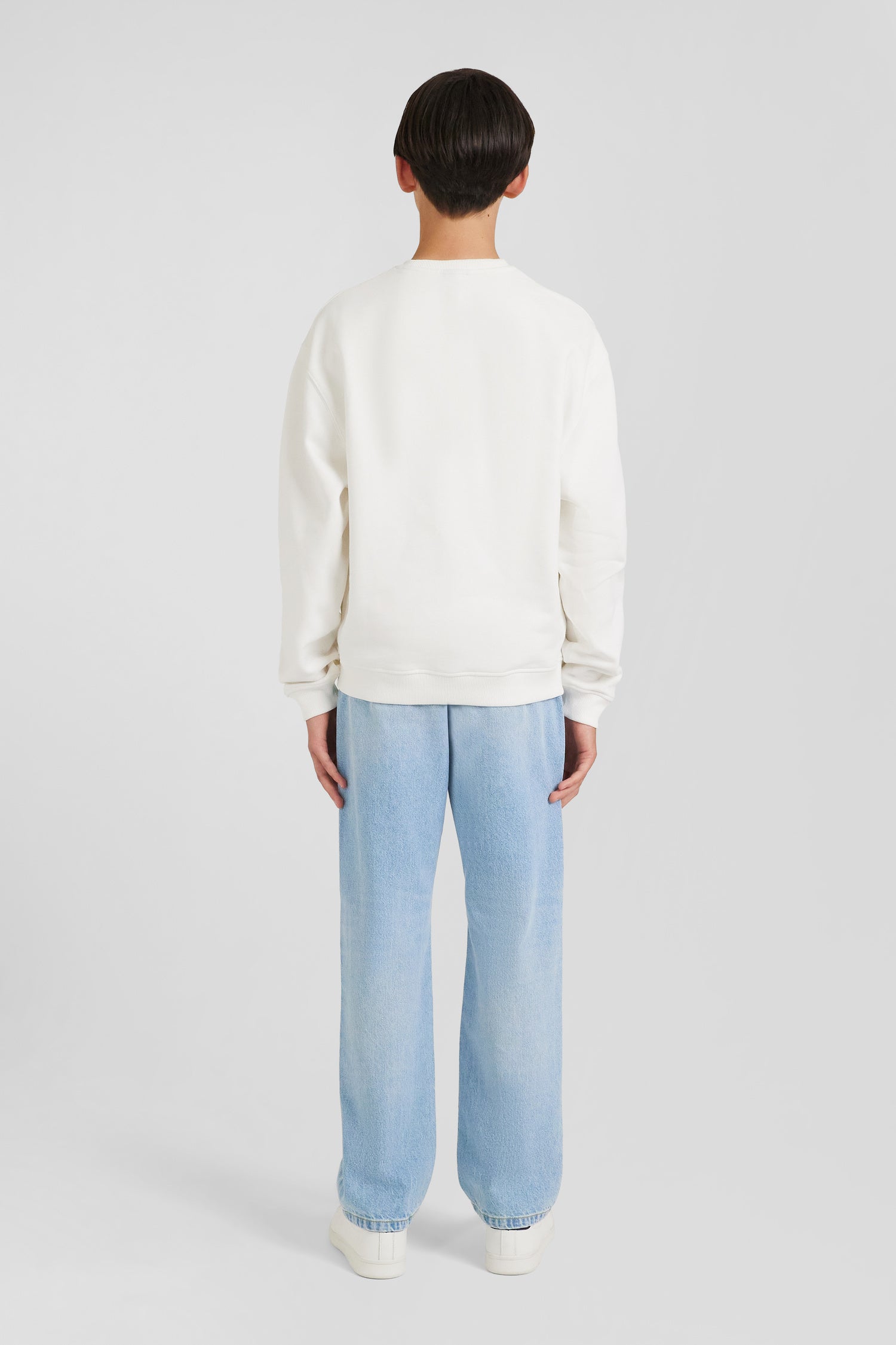 Oversize ecru round neck cotton sweatshirt