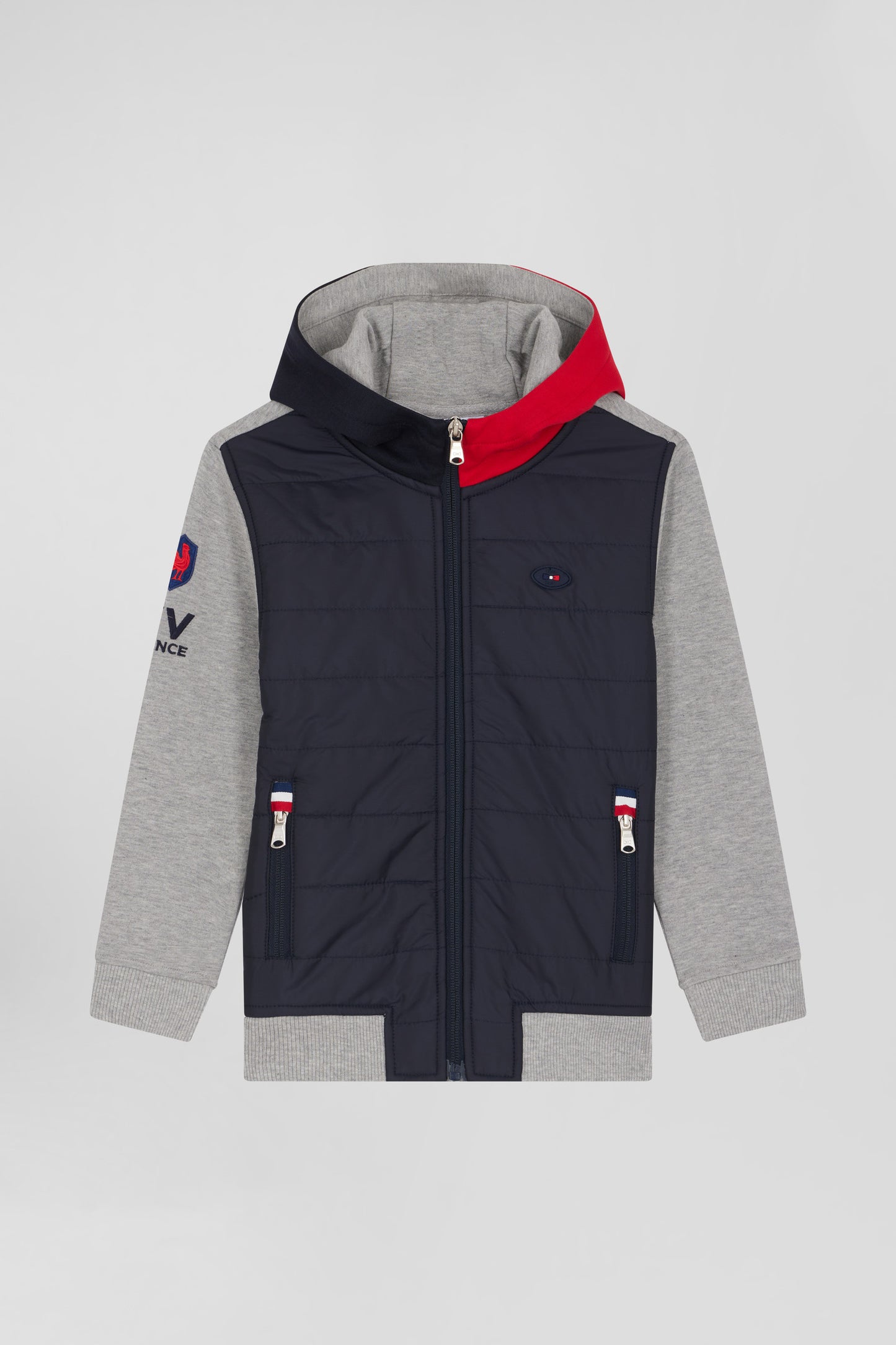 Regular navy padded front zipped hoodie