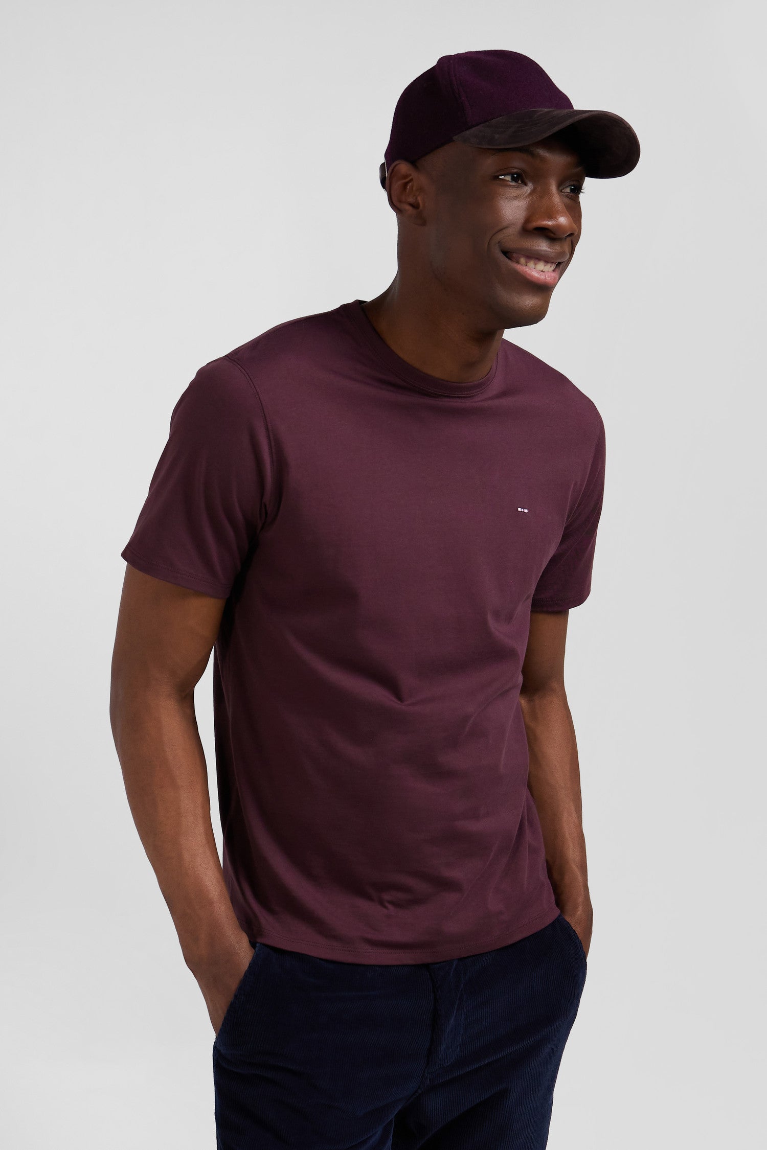 Regular burgundy Pima cotton short-sleeved T-shirt