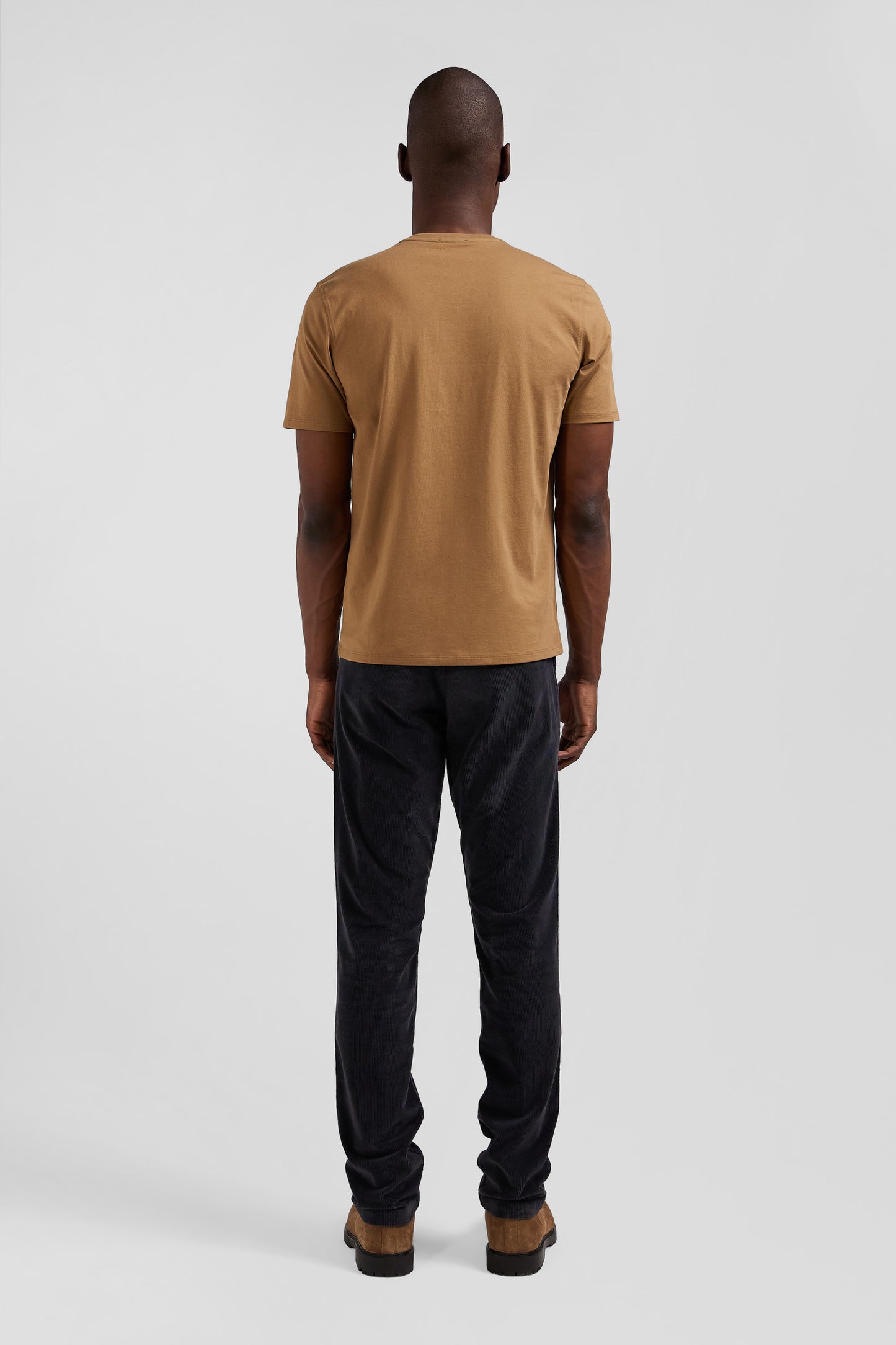 Short-sleeved T-shirt in plain hazelnut Pima cotton, regular fit