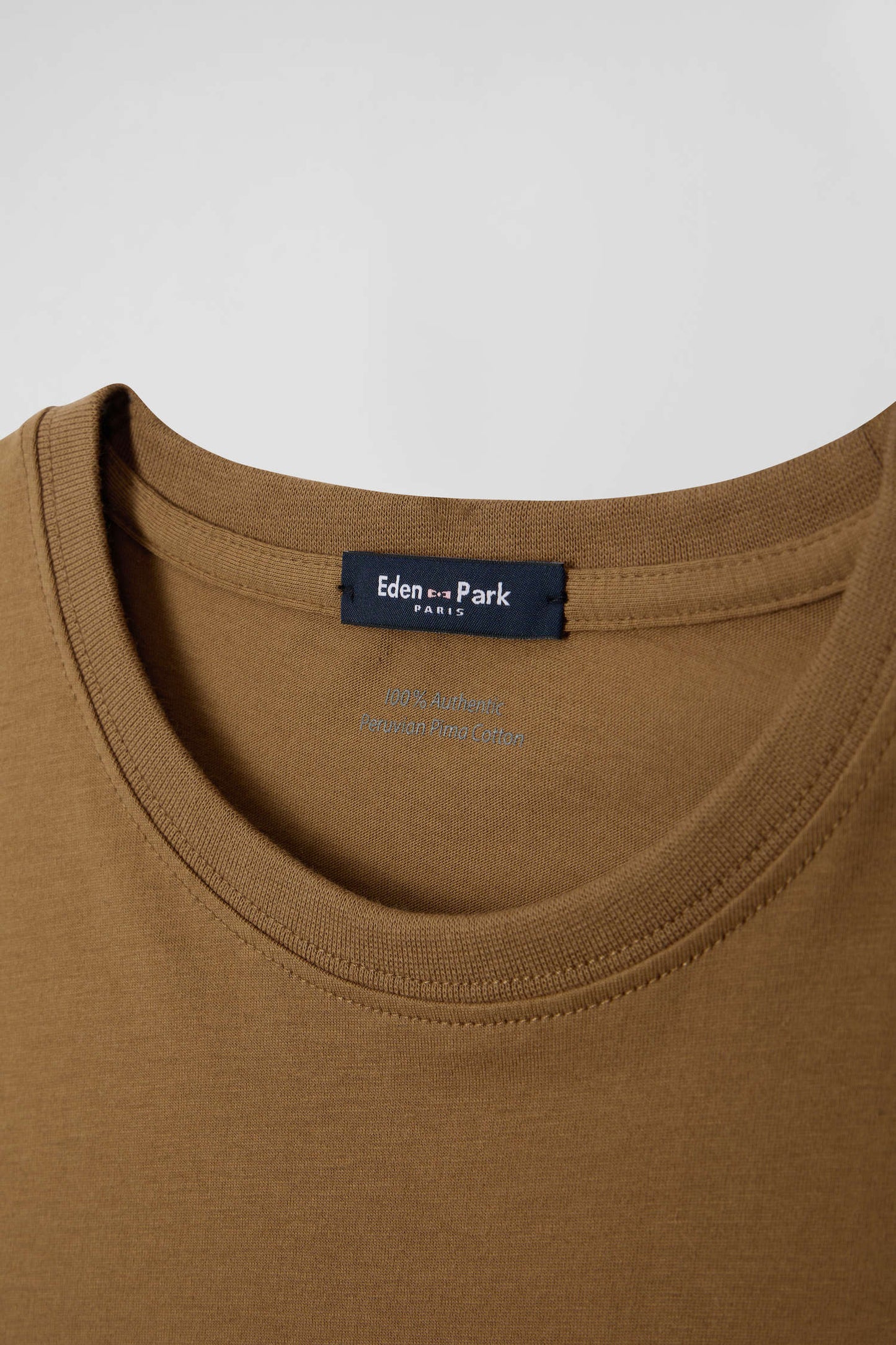 Short-sleeved T-shirt in plain hazelnut Pima cotton, regular fit
