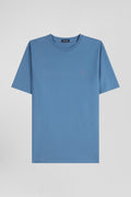 T-shirt manches courtes en coton Pima uni bleu coupe Regular